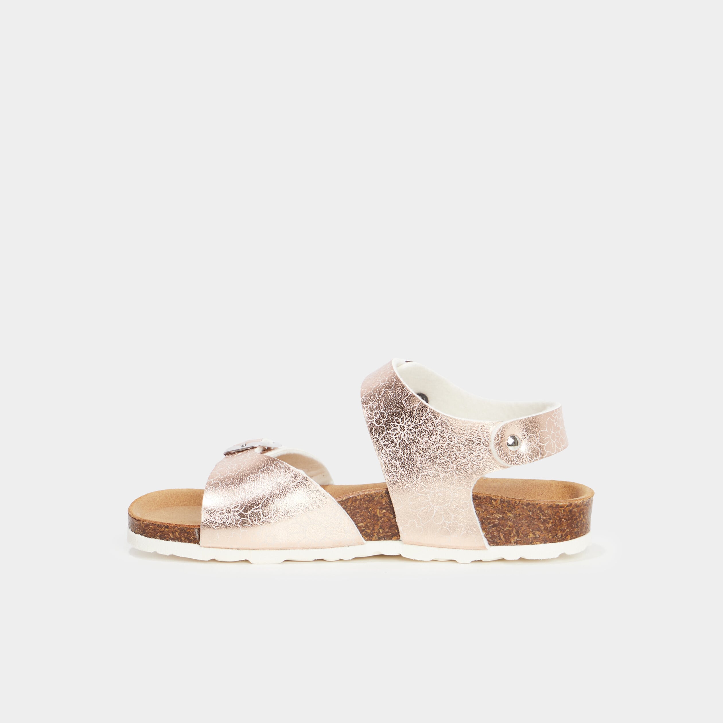 Sandales m&eacute;tallis&eacute;es avec boucles couleur argent fille