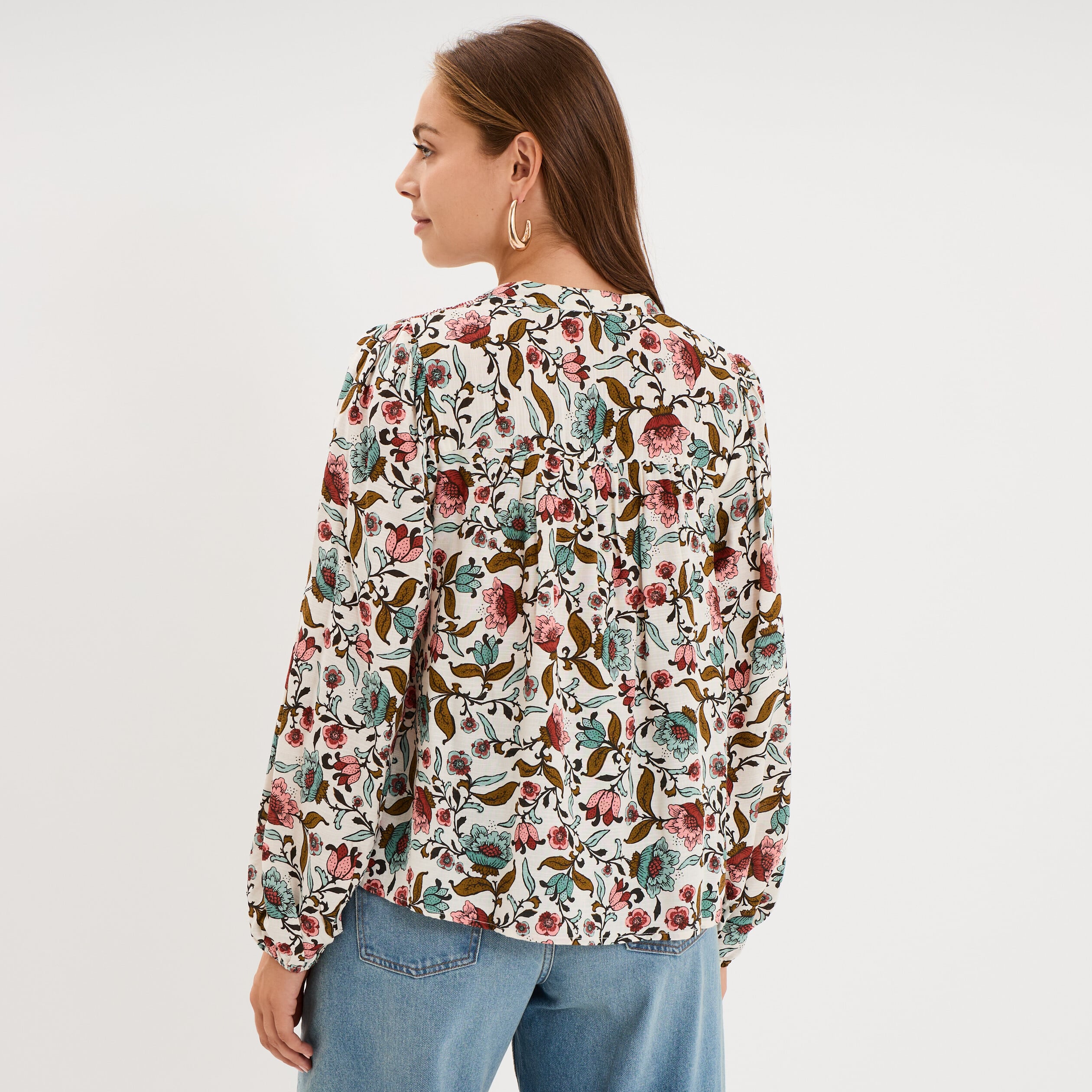 Chemise fluide &eacute;paules smock&eacute;es multicolore femme
