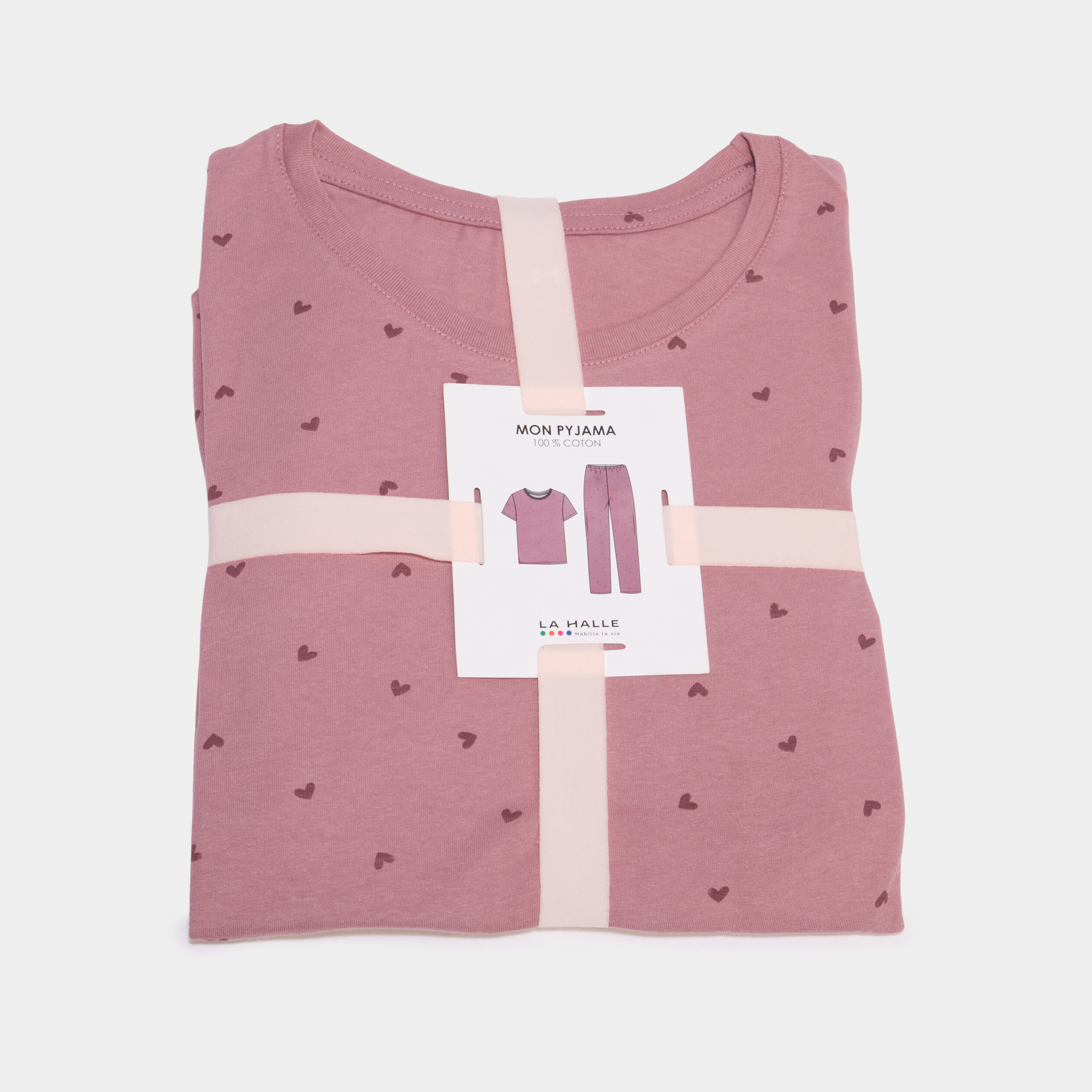 Ensemble pyjama t-shirt pantalon coton rose femme