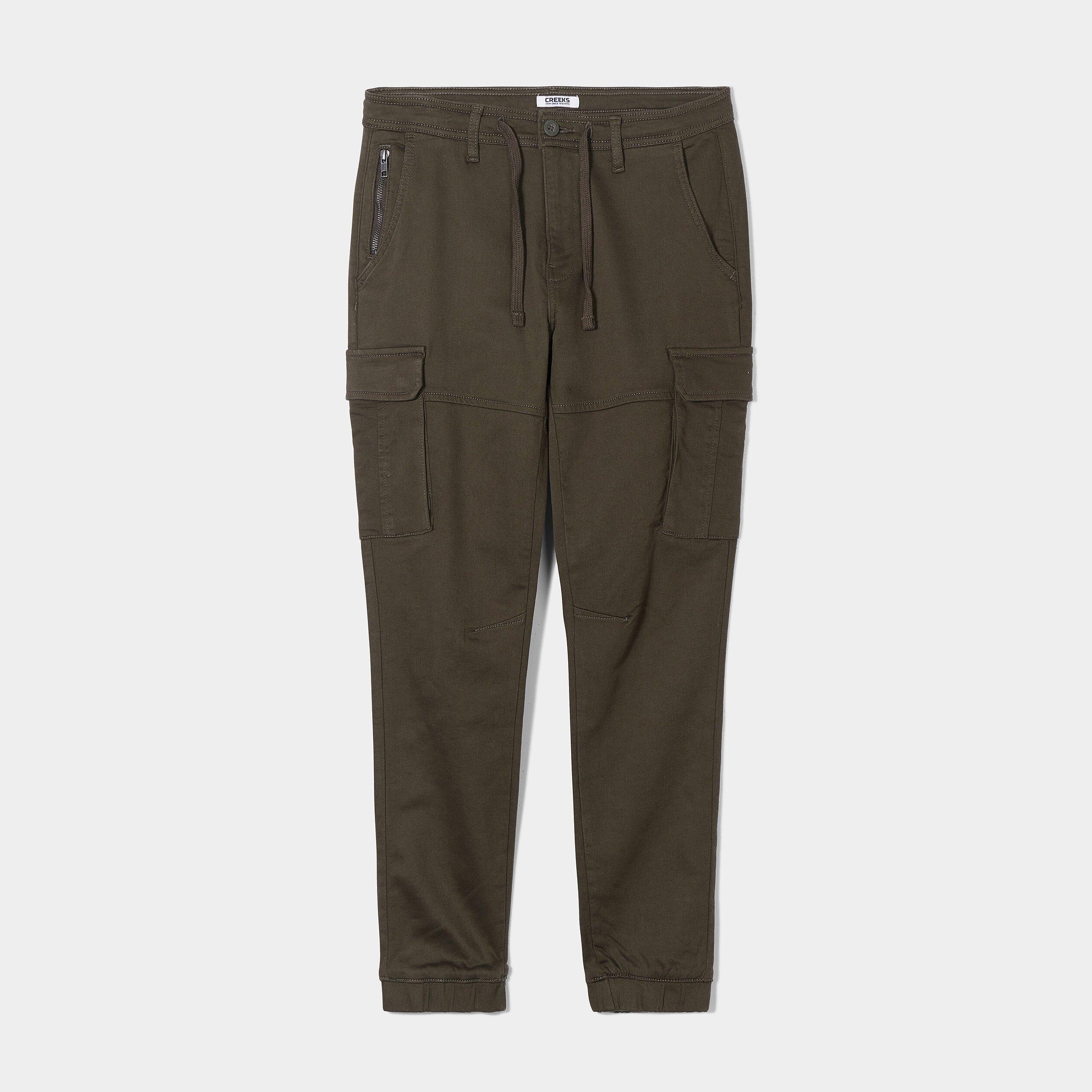 Pantalon cargo slim stretch vert kaki homme