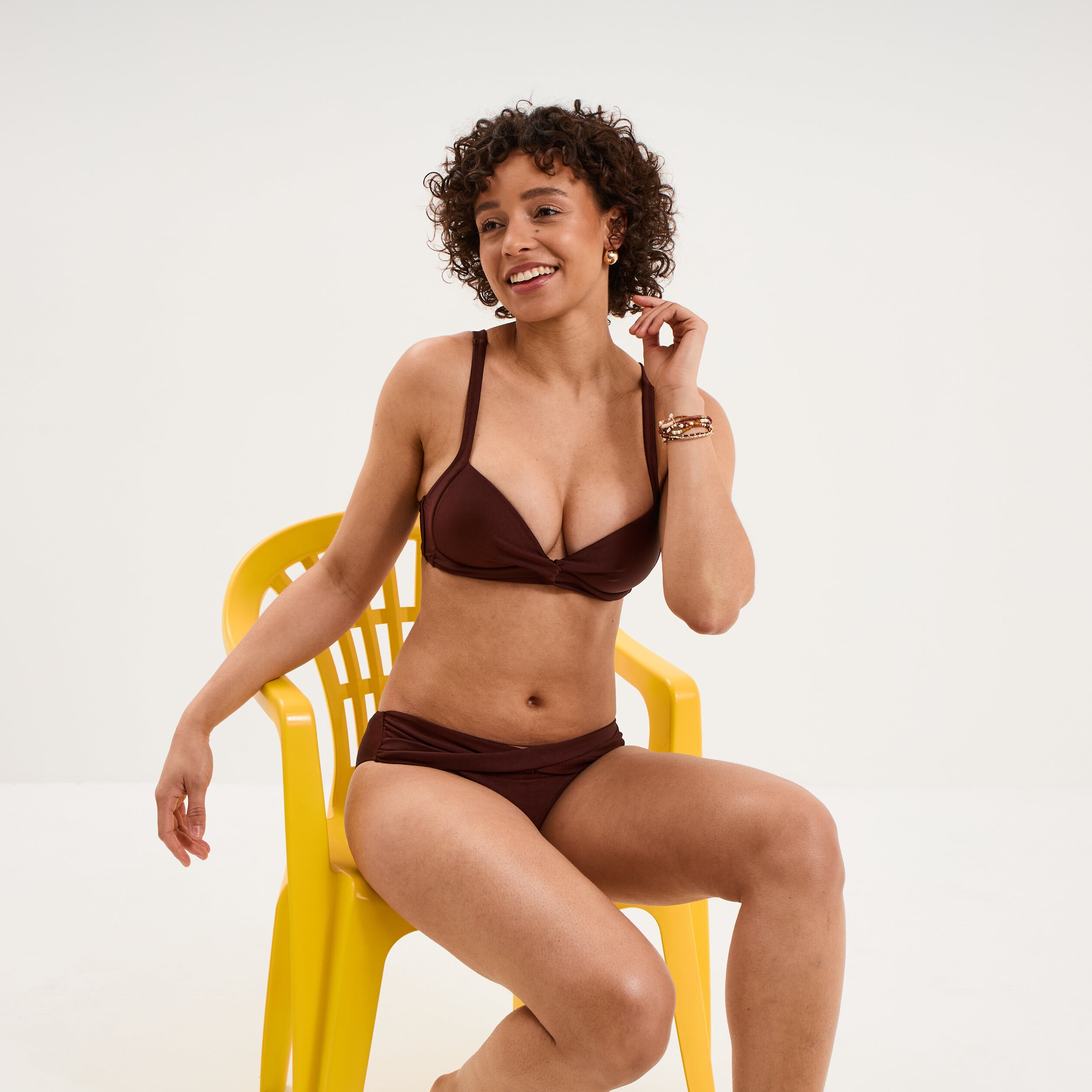 Haut de maillot de bain embo&icirc;tant padd&eacute; marron femme