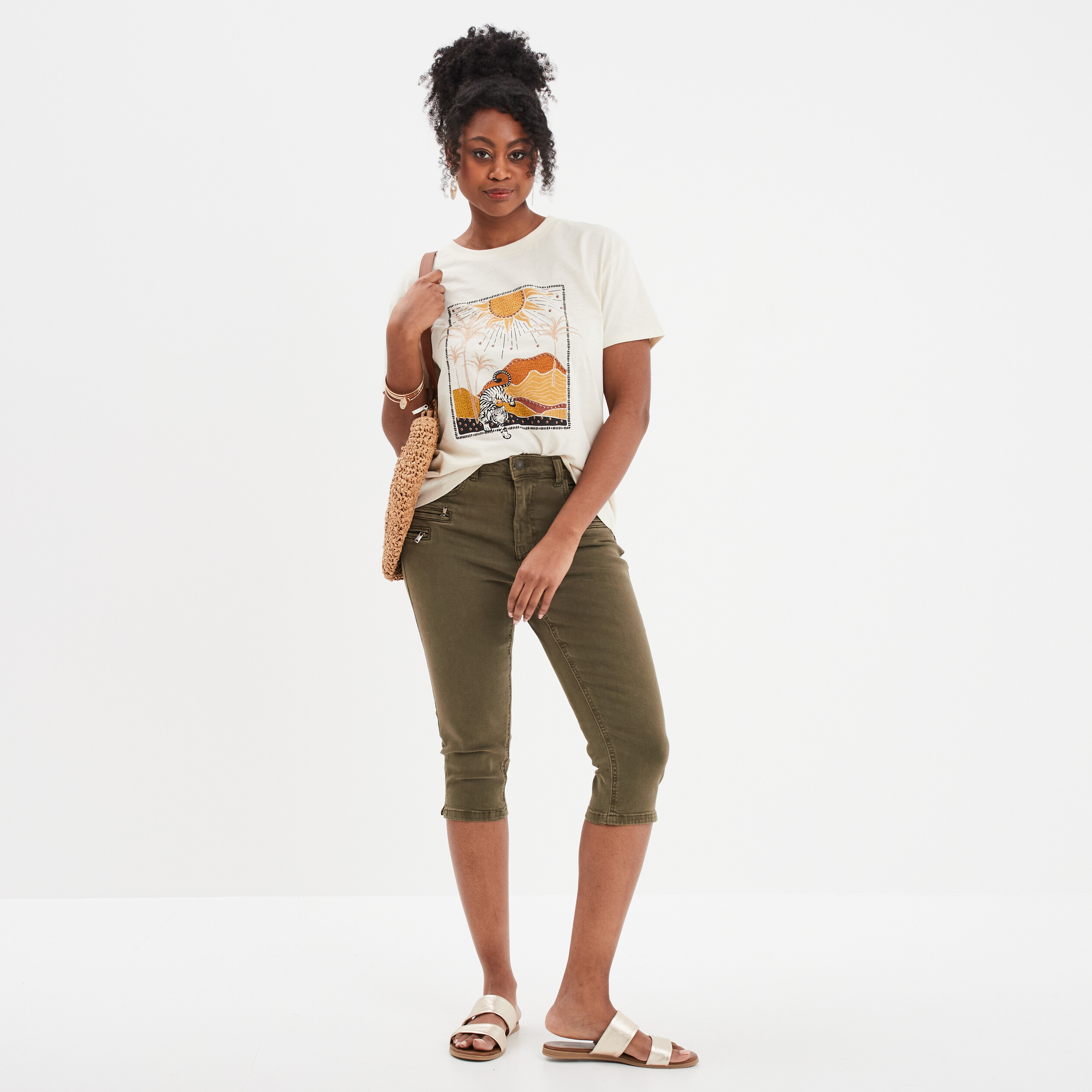 t shirt manches courtes en coton liberto ecru femme T-shirt manches courtes en coton Liberto ecru femme
