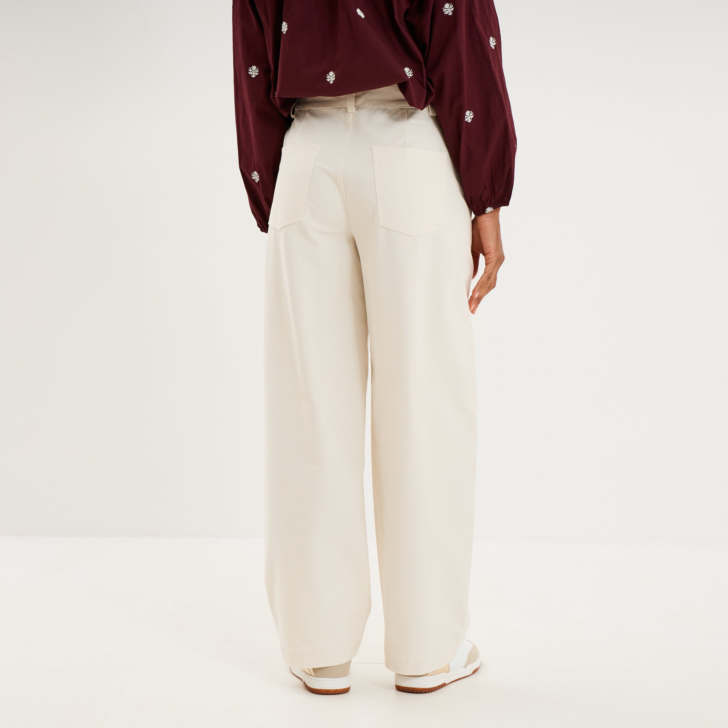 Pantalon ballon taille haute ecru femme