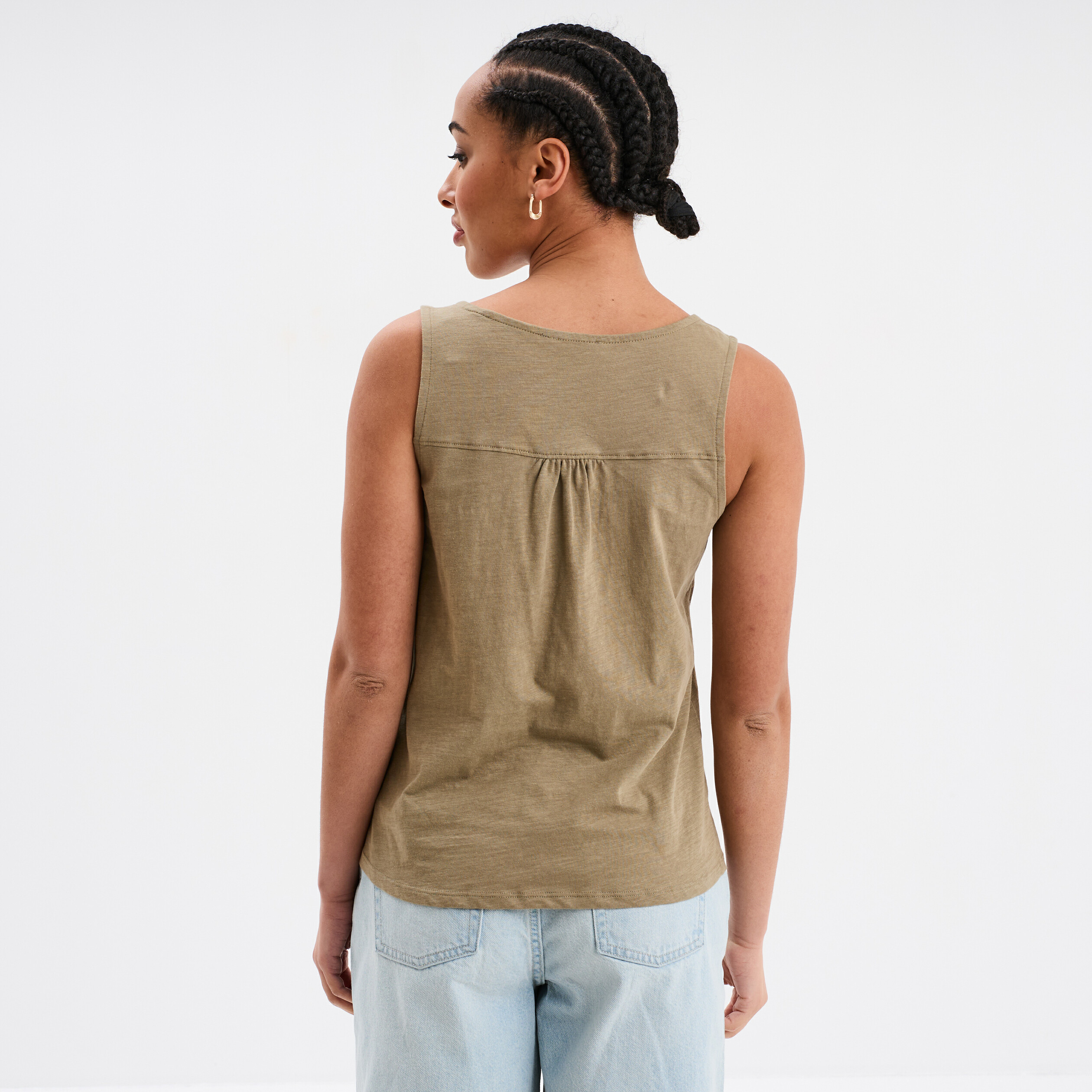 debardeur sans manches a boutons coton vert kaki femme Débardeur sans manches à boutons coton vert kaki femme