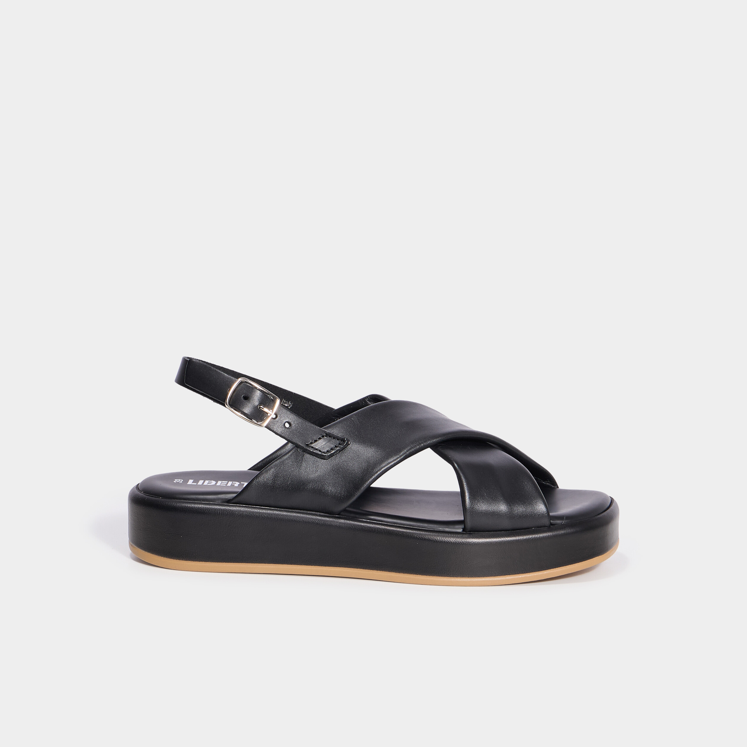 Sandales plateformes &agrave; brides crois&eacute;es noir femme