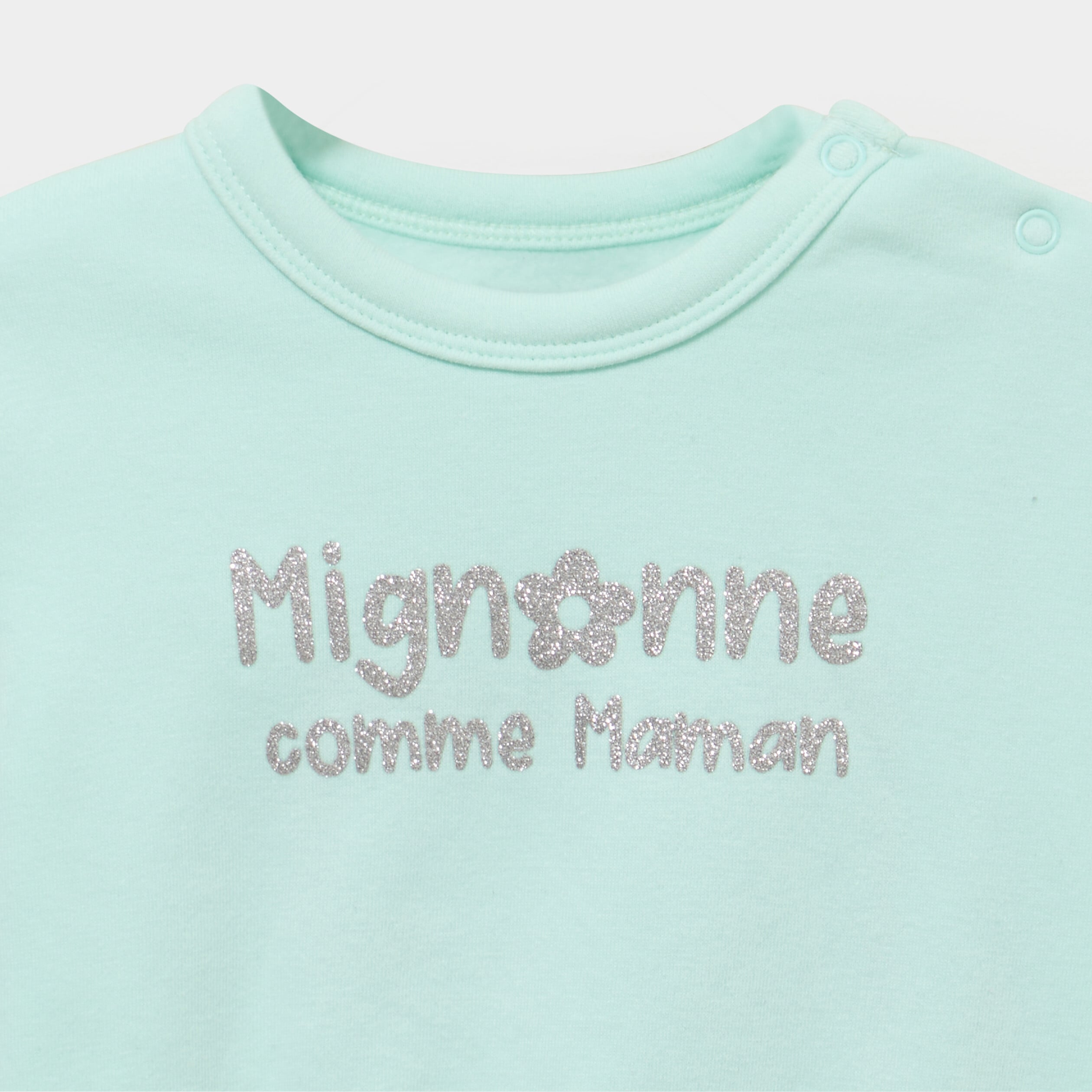 Sweat col rond manches longues bleu turquoise b&eacute;b&eacute; fille