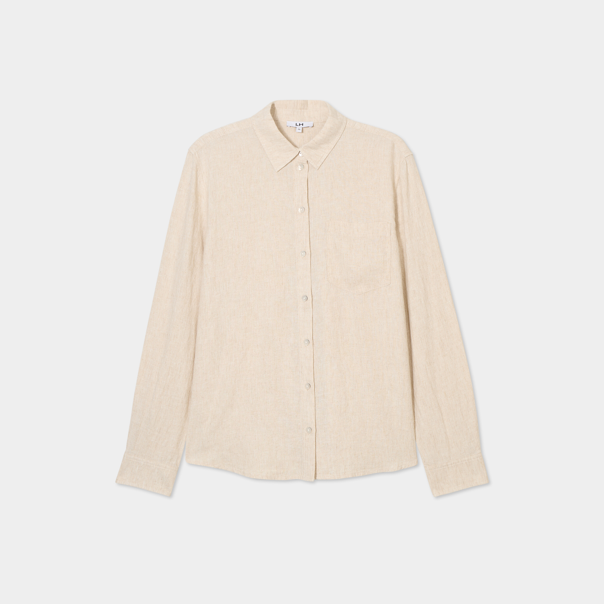 Chemise lin m&eacute;lang&eacute; manches longues beige femme