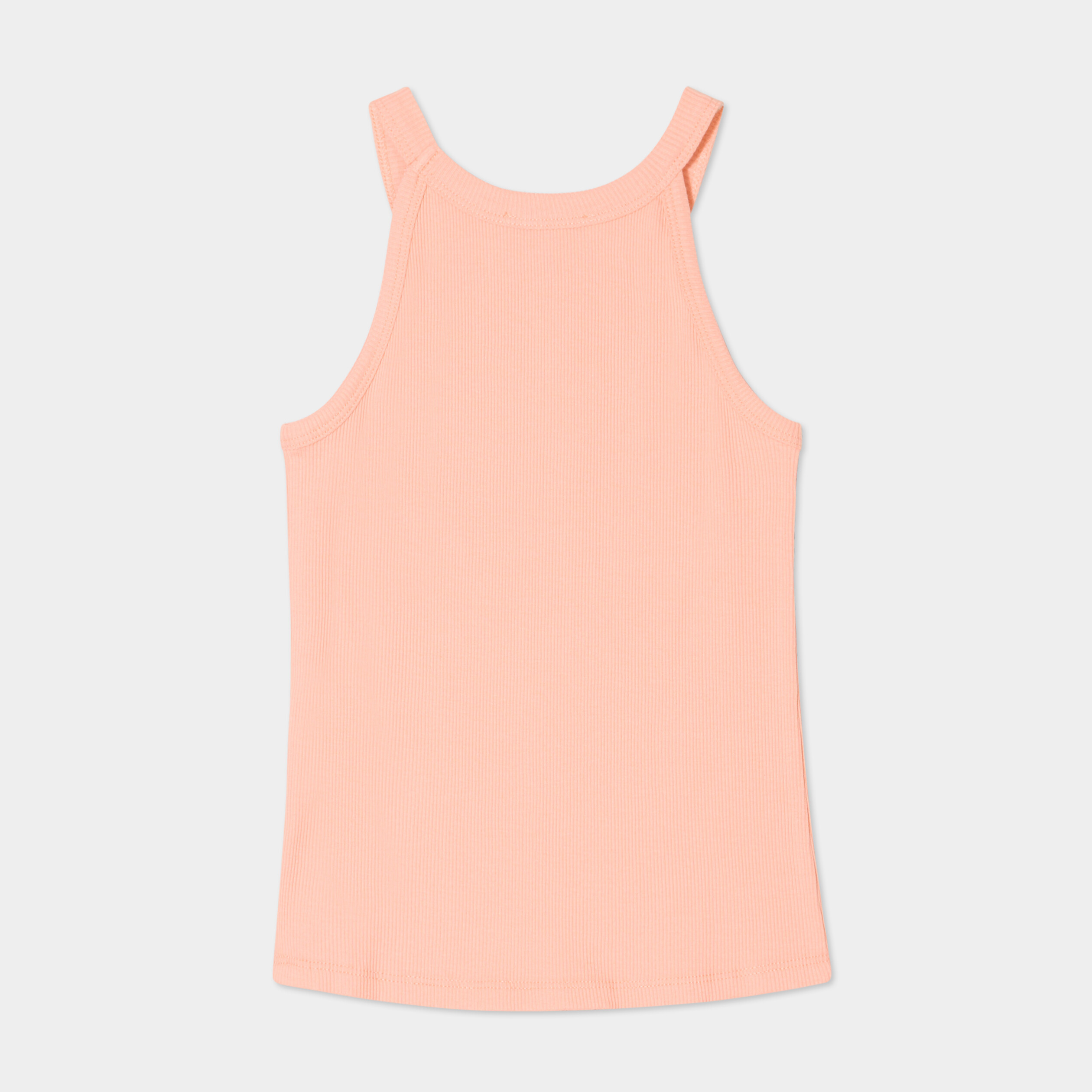 debardeur cotele col rond coton rose saumon fille Débardeur côtelé col rond coton rose saumon fille