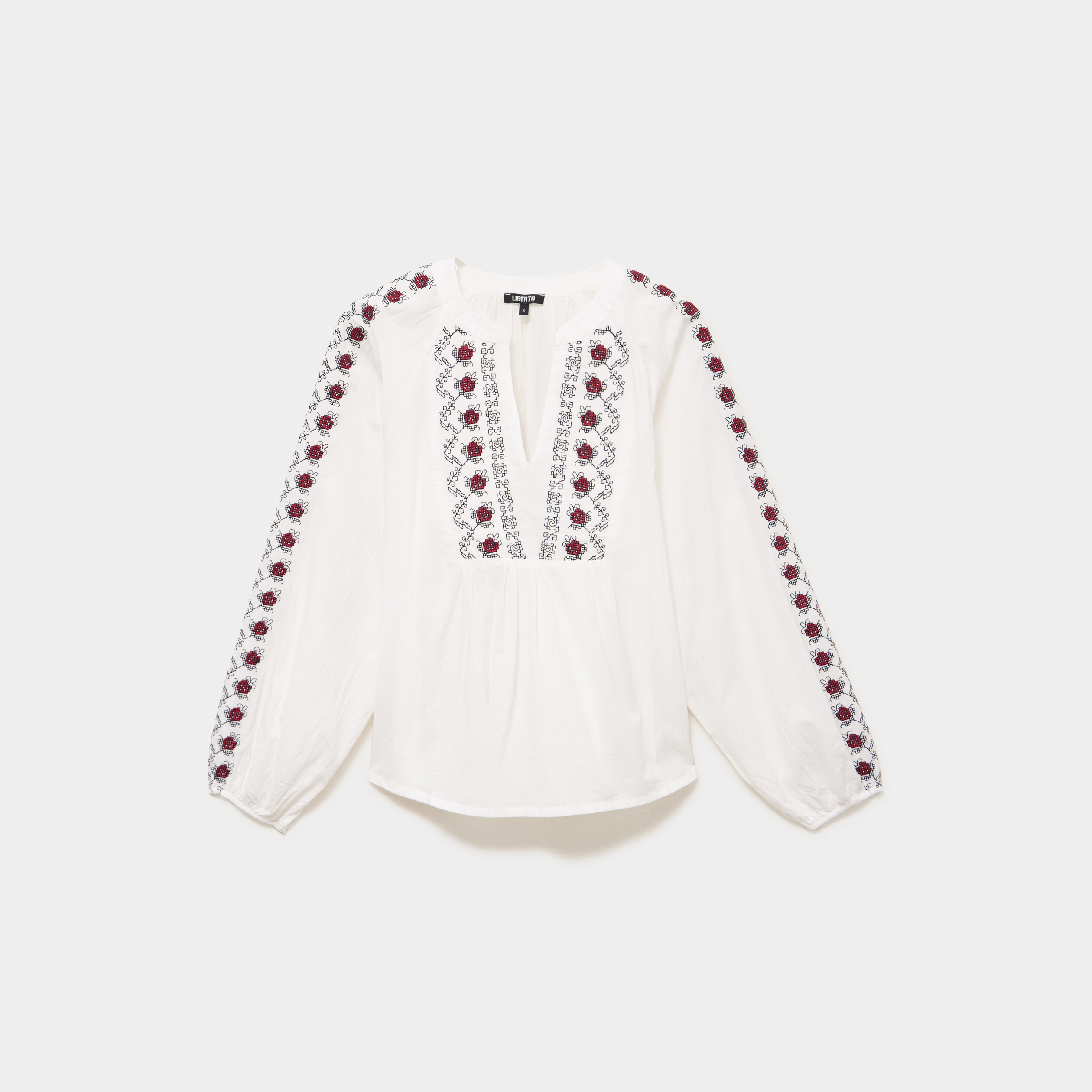 Blouse brod&eacute;e oversize coton blanc femme
