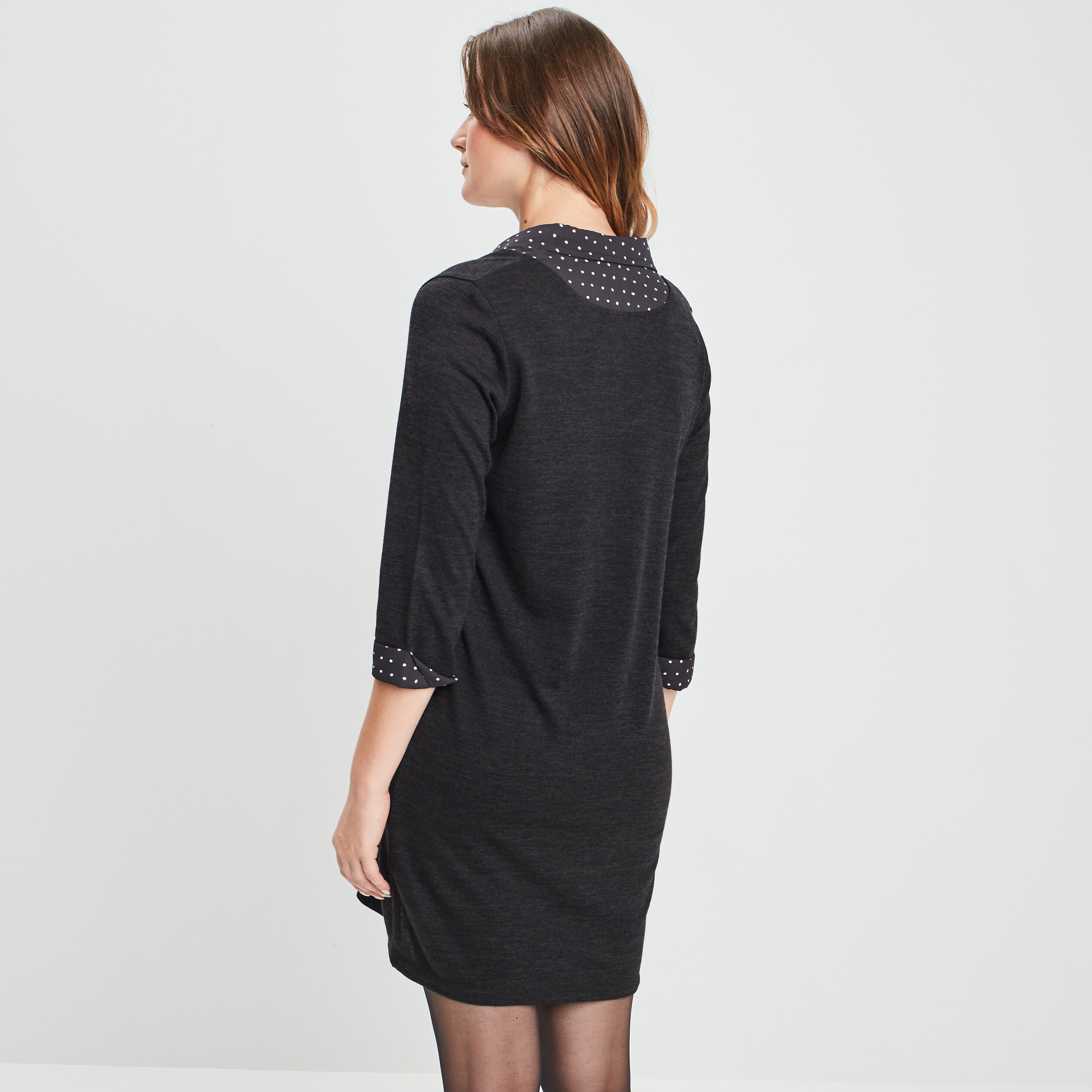 robe pull droite 2 en 1 manches 34 noir femme Robe pull droite 2 en 1 manches 3/4 noir femme