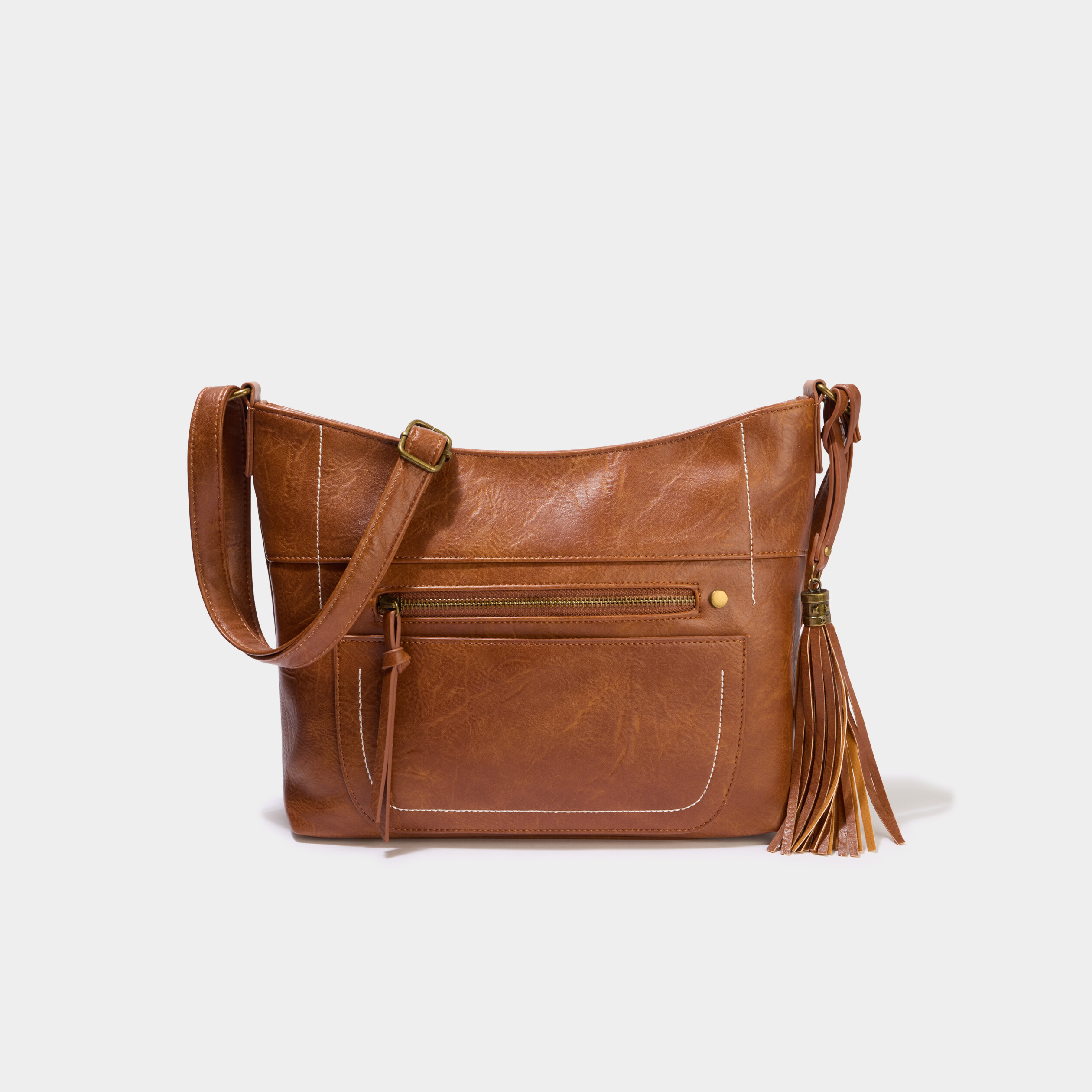 Sac en bandouli&egrave;re marron cognac femme