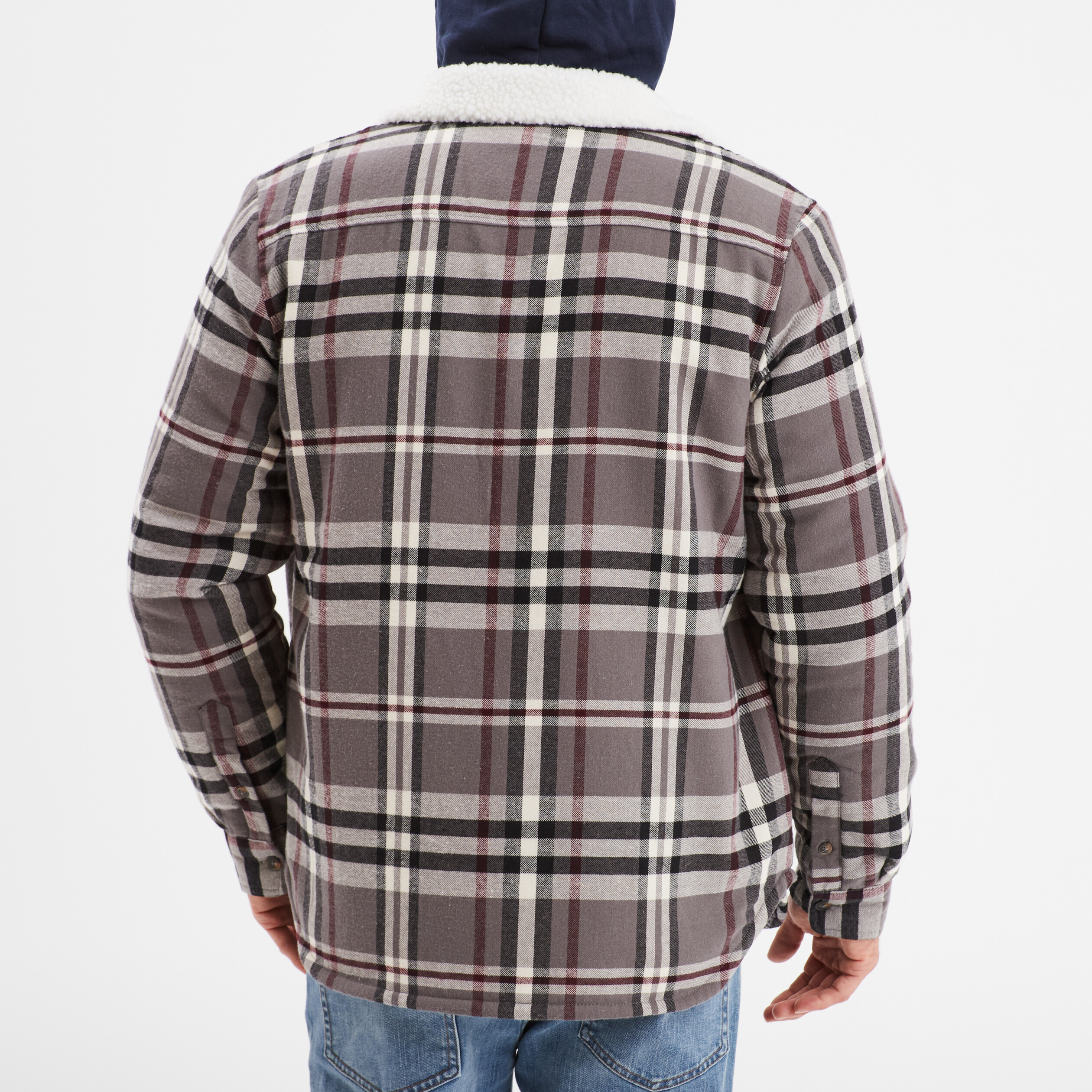 surchemise carreaux doublee effet sherpa prune homme Surchemise carreaux doublée effet sherpa prune homme