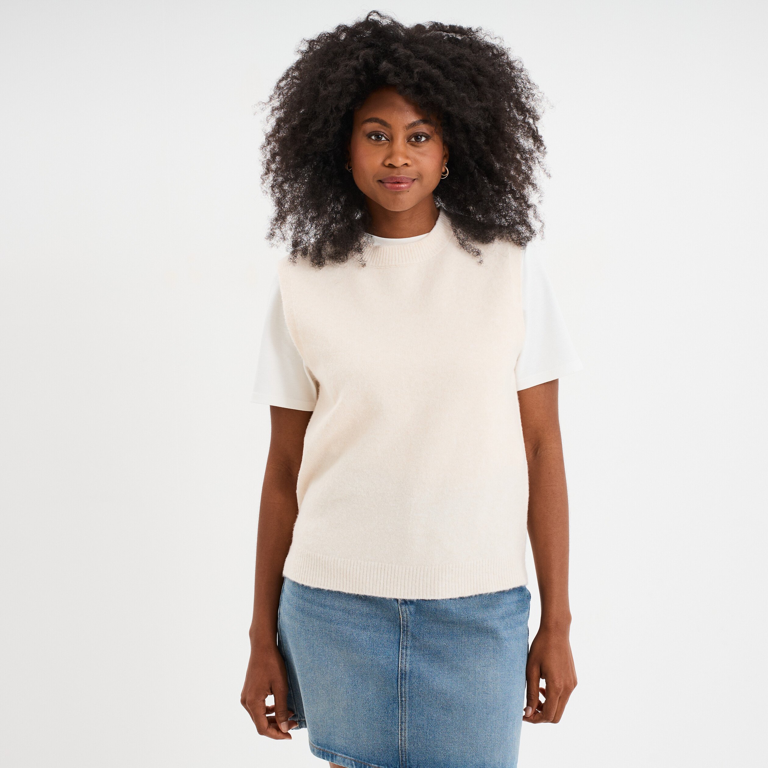 pull sans manches col rond beige femme Pull sans manches col rond beige femme