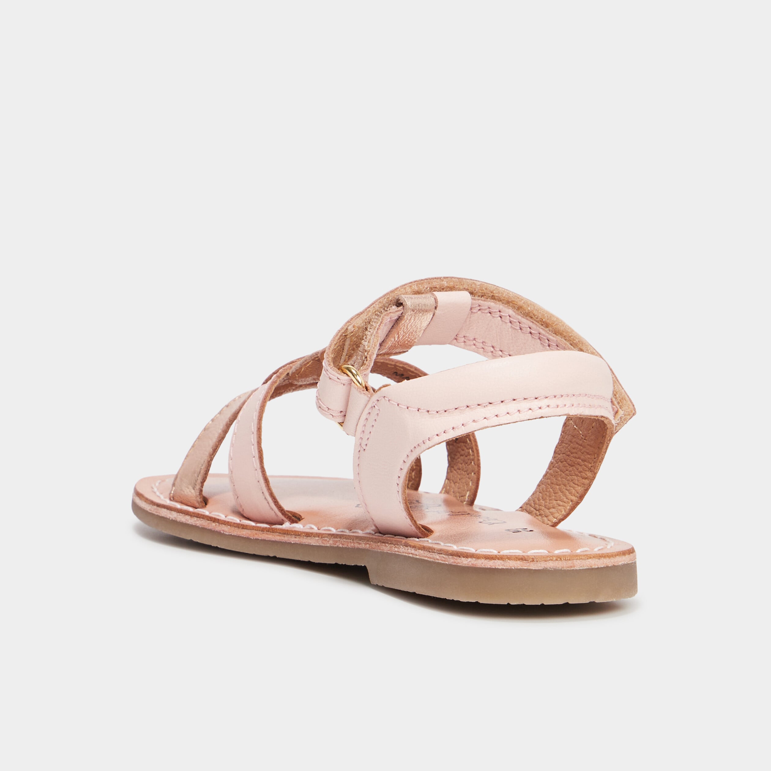 Sandales brides tress&eacute;es en cuir rose fille