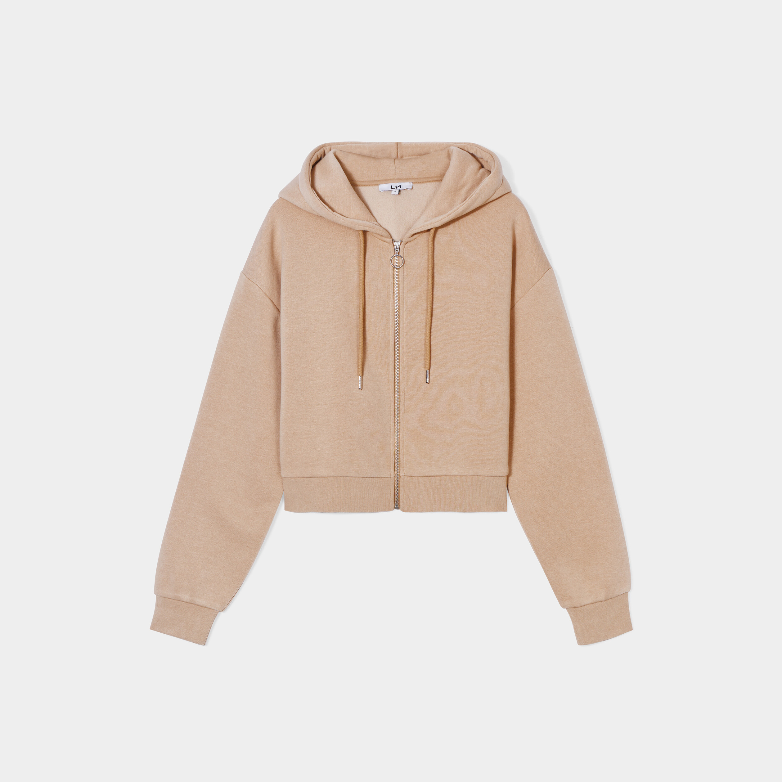 sweat zippe a capuche court sable femme Sweat zippé à capuche court sable femme