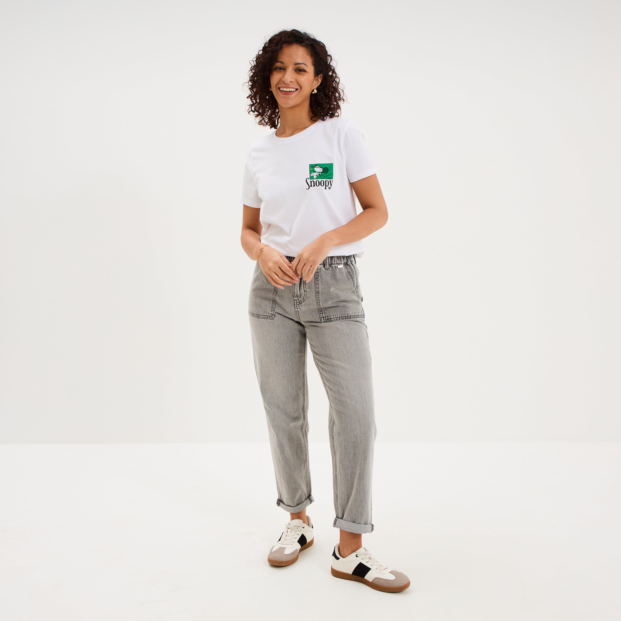 T-shirt manches courtes coton Snoopy blanc femme