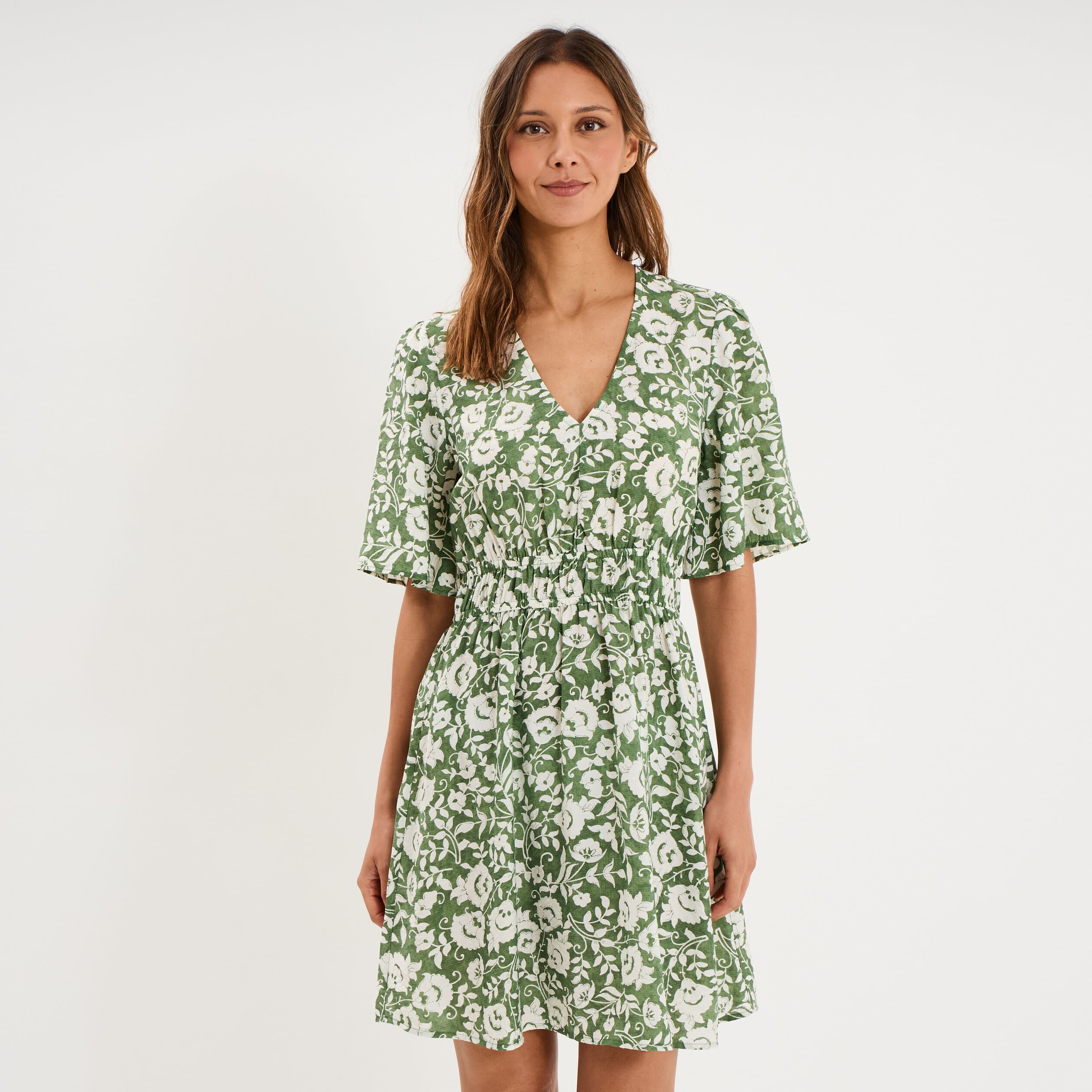Robe courte taille &eacute;lastiqu&eacute;e vert kaki femme