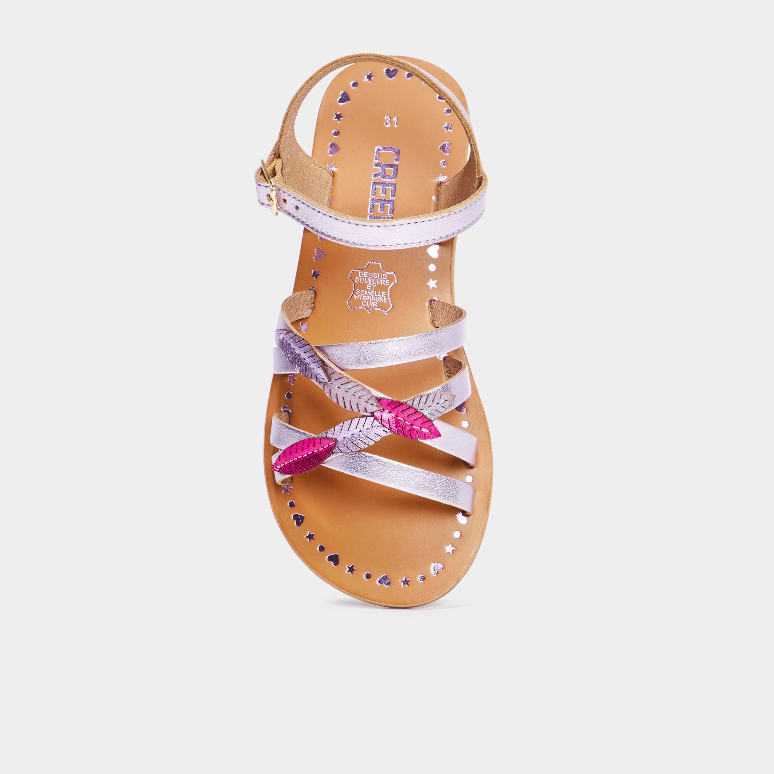 Sandales en cuir avec bride d'attache parme fille