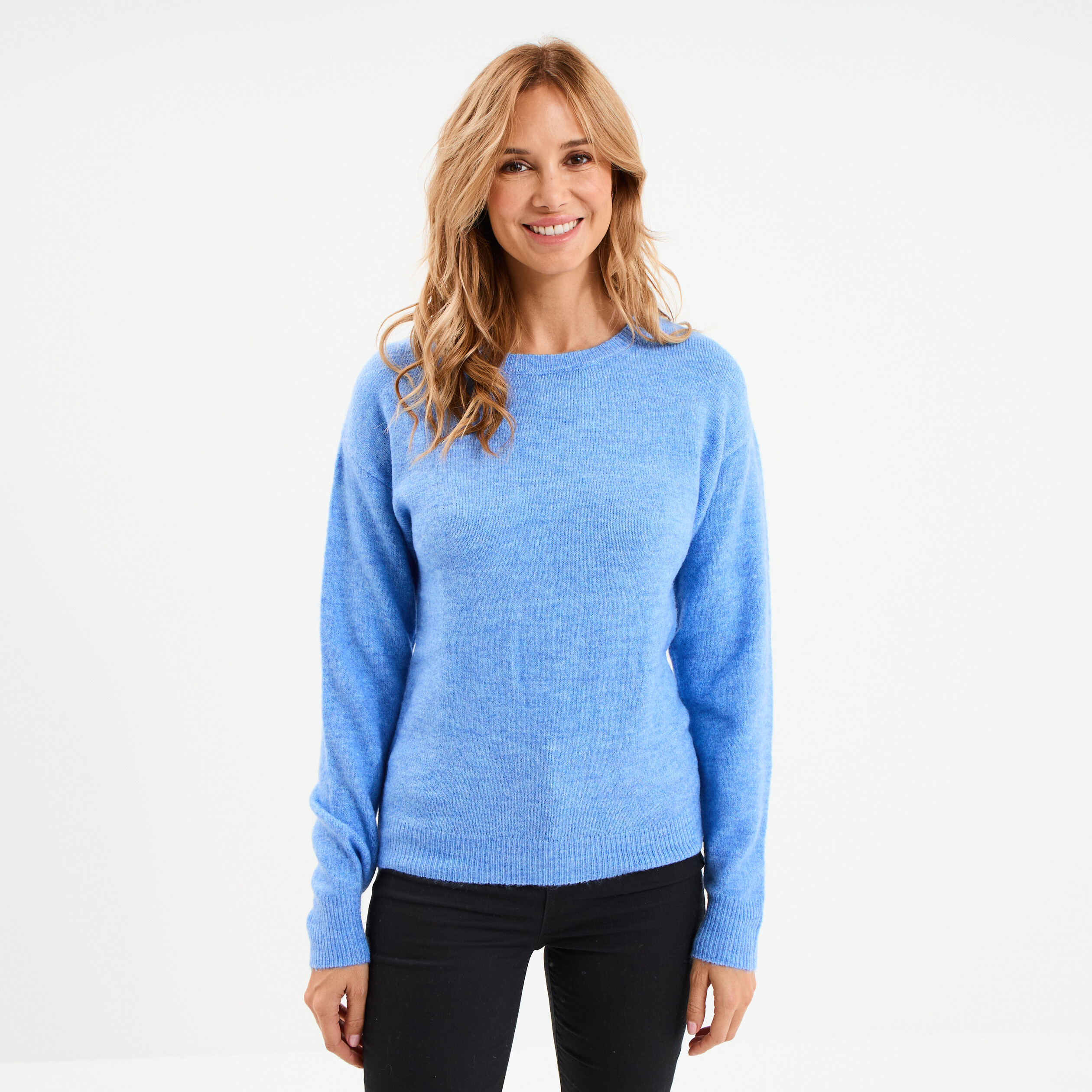 Pull col rond manches longues bleu electrique femme La Halle