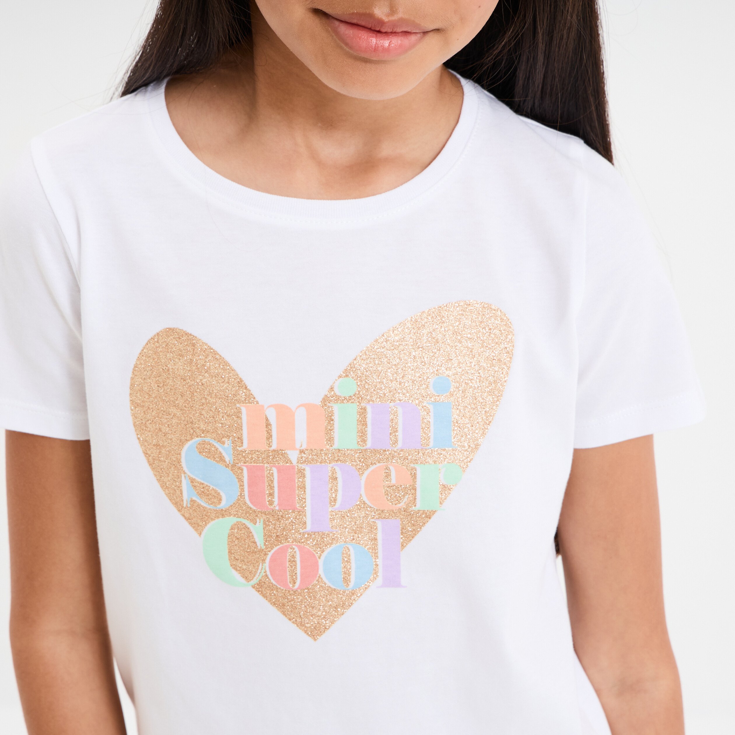 t shirt manches courtes col rond coton ivoire fille T-shirt manches courtes col rond coton ivoire fille