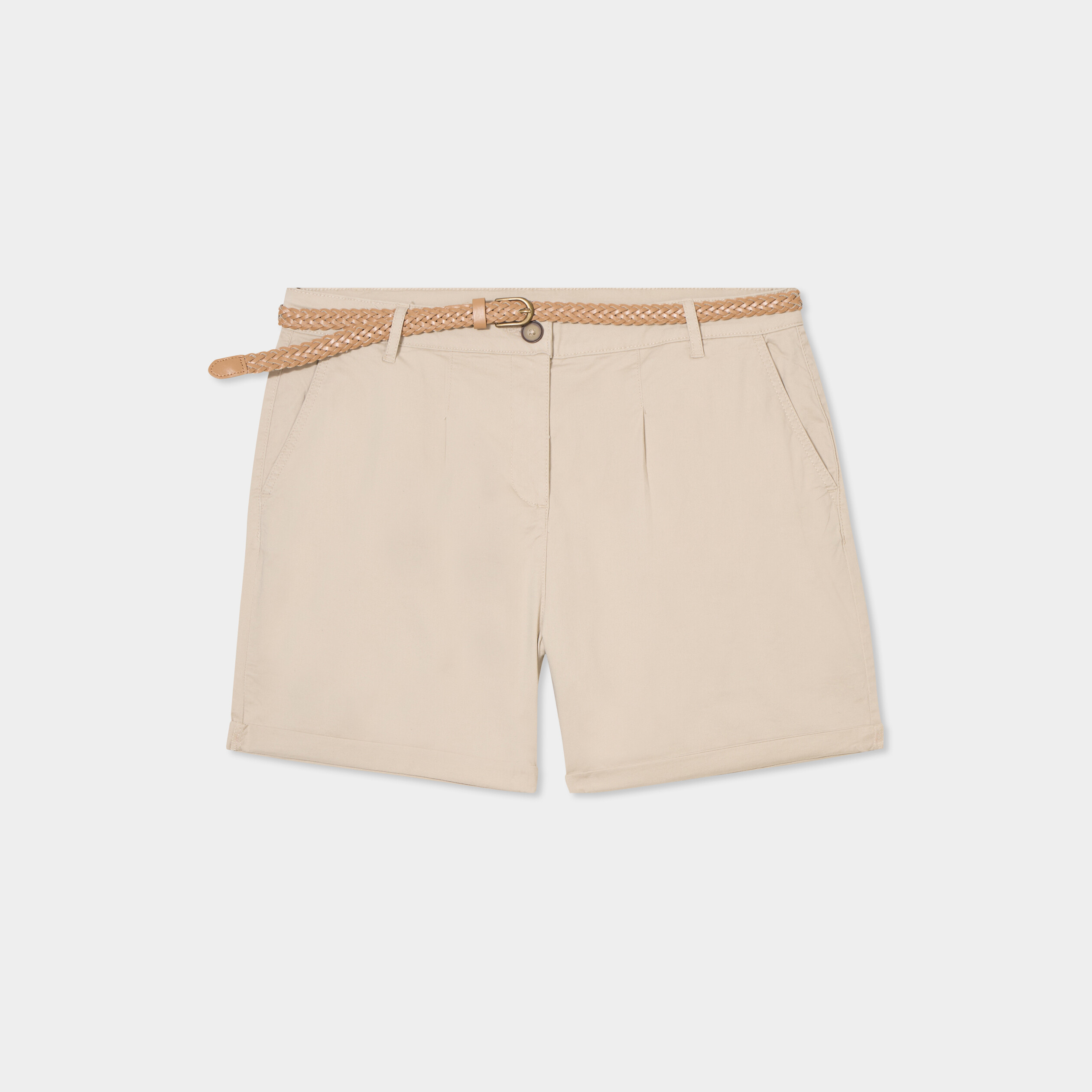 Short Chino Kaki Clair Ceinturé Bellerose Taille 14 Ans - 100% Coton, Occasion Très Bon état
