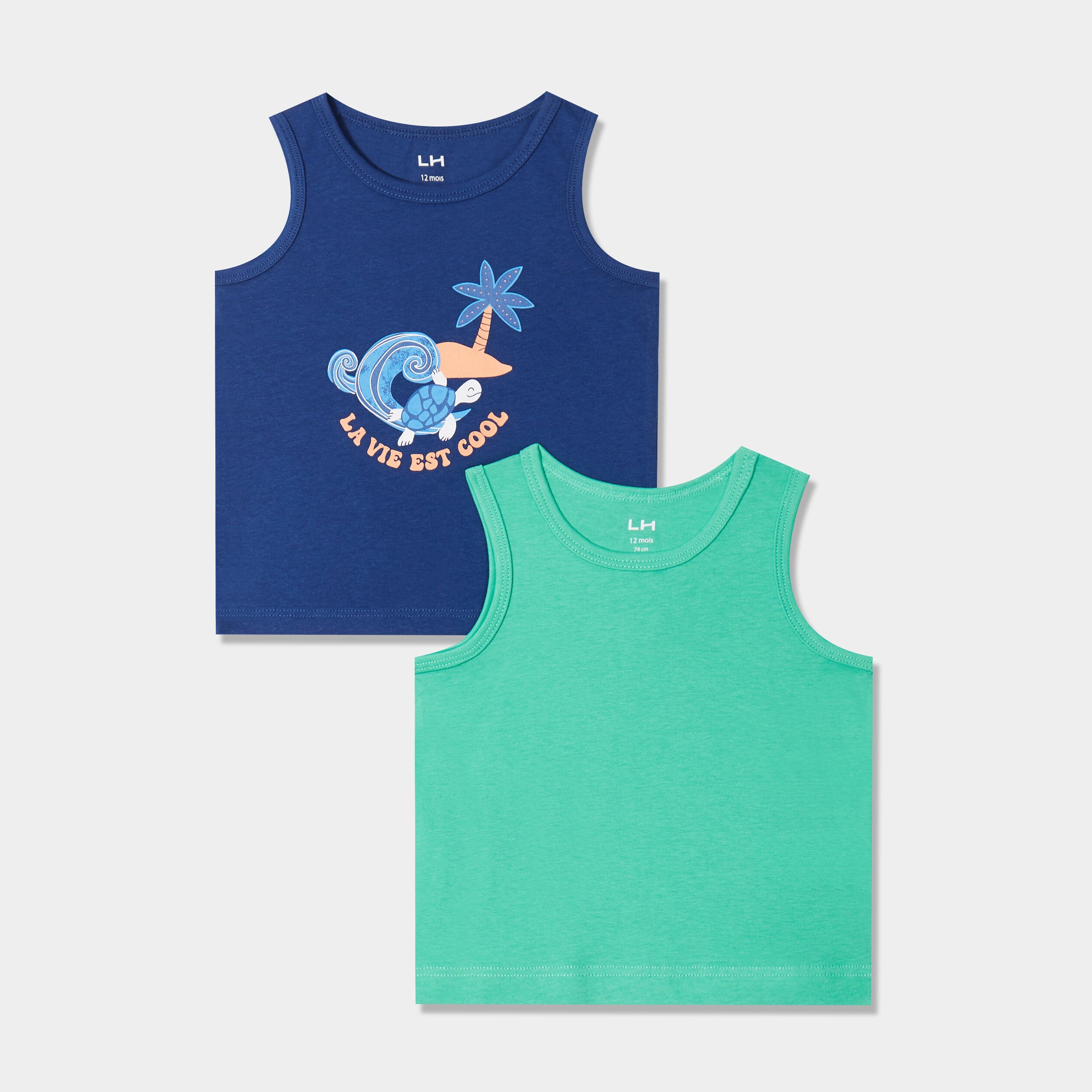 lot de 2 debardeurs col rond coton bleu marine bebeg Lot de 2 débardeurs col rond coton bleu marine bébé garçon