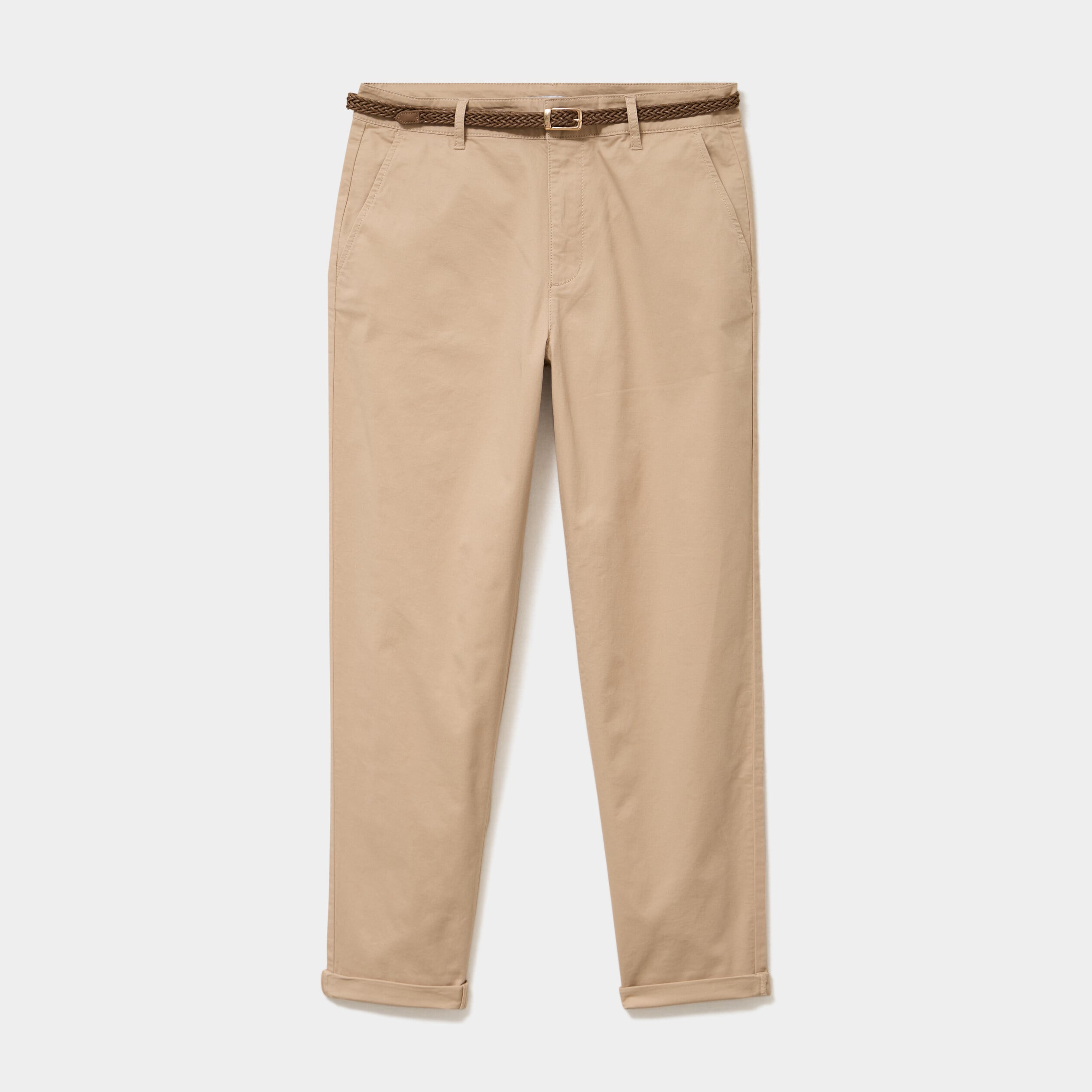 Pantalon chino regular ceinture tress&eacute;e sable femme