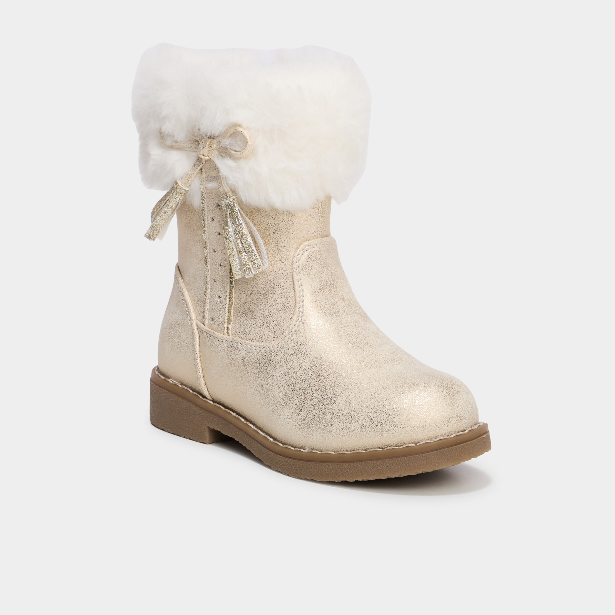 Bottes col fausse fourrure jaune or fille