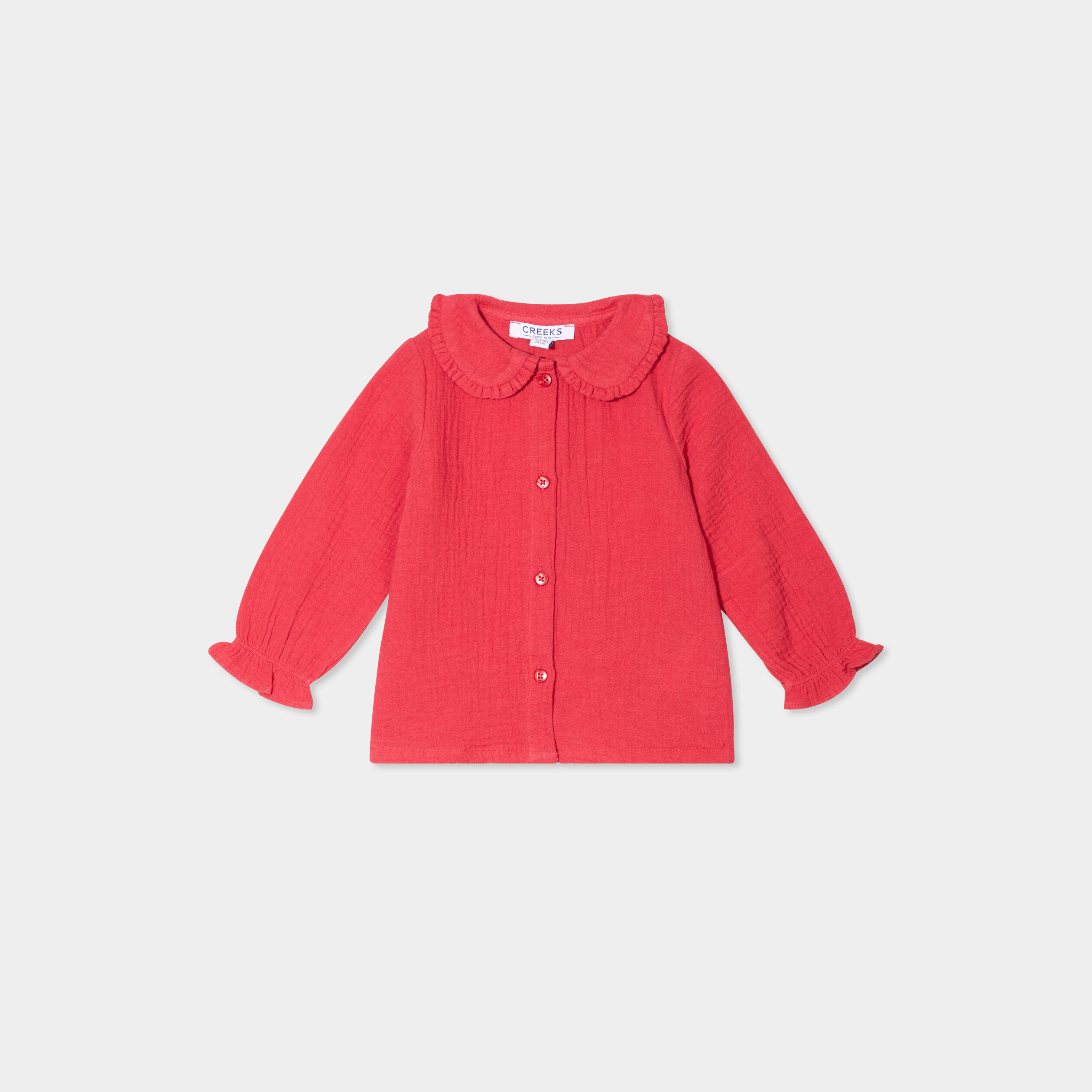 blouse col claudine gaze de coton rouge bebef Blouse col claudine gaze de coton rouge bébé fille