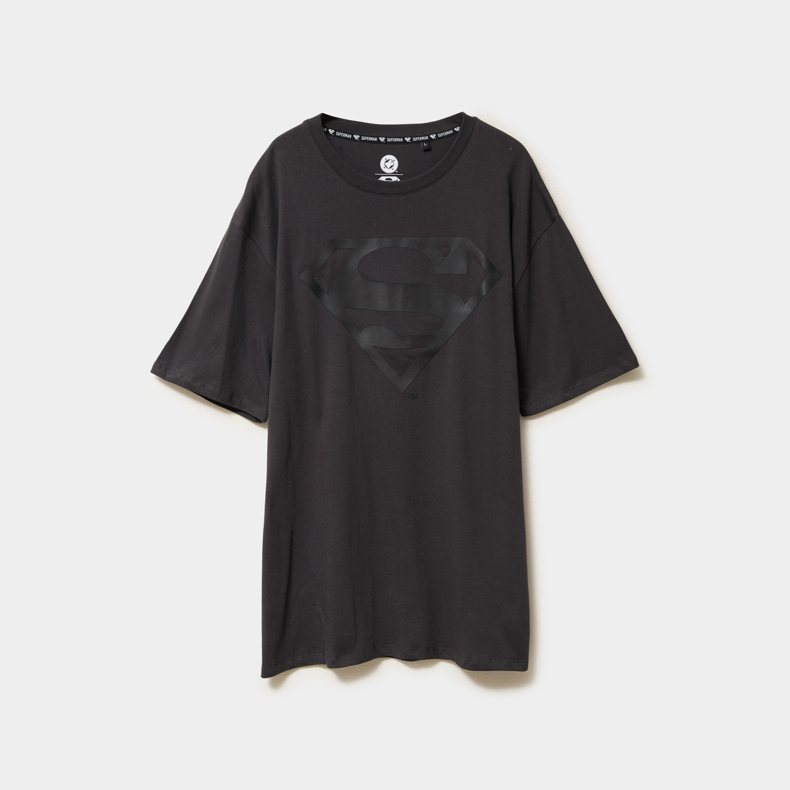 T-shirt manches courtes coton Superman gris fonc&eacute; homme