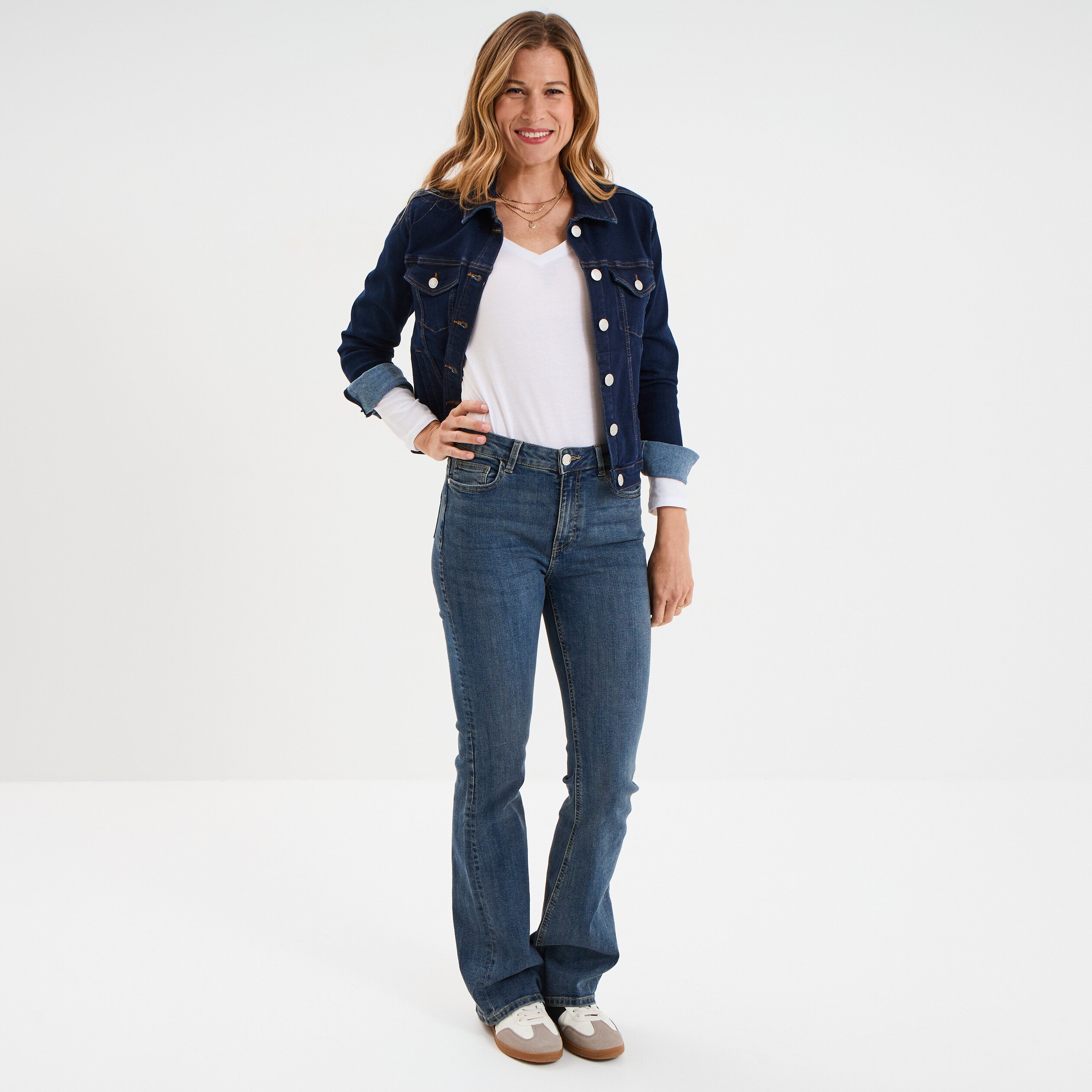 t shirt col en v manches longues coton blanc femme T-shirt col en V manches longues coton blanc femme