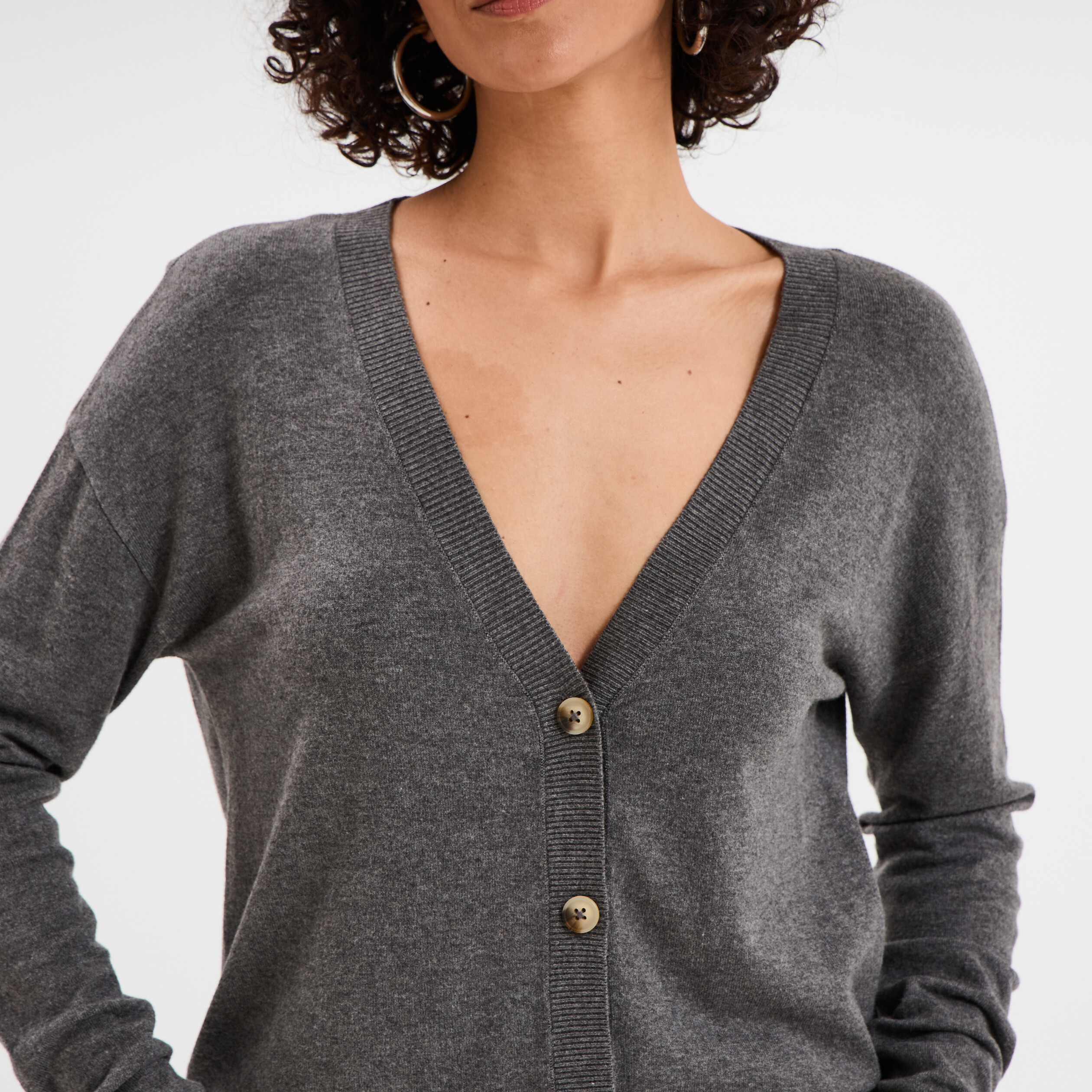 gilet col en v boutonne gris femme Gilet col en V boutonné gris femme