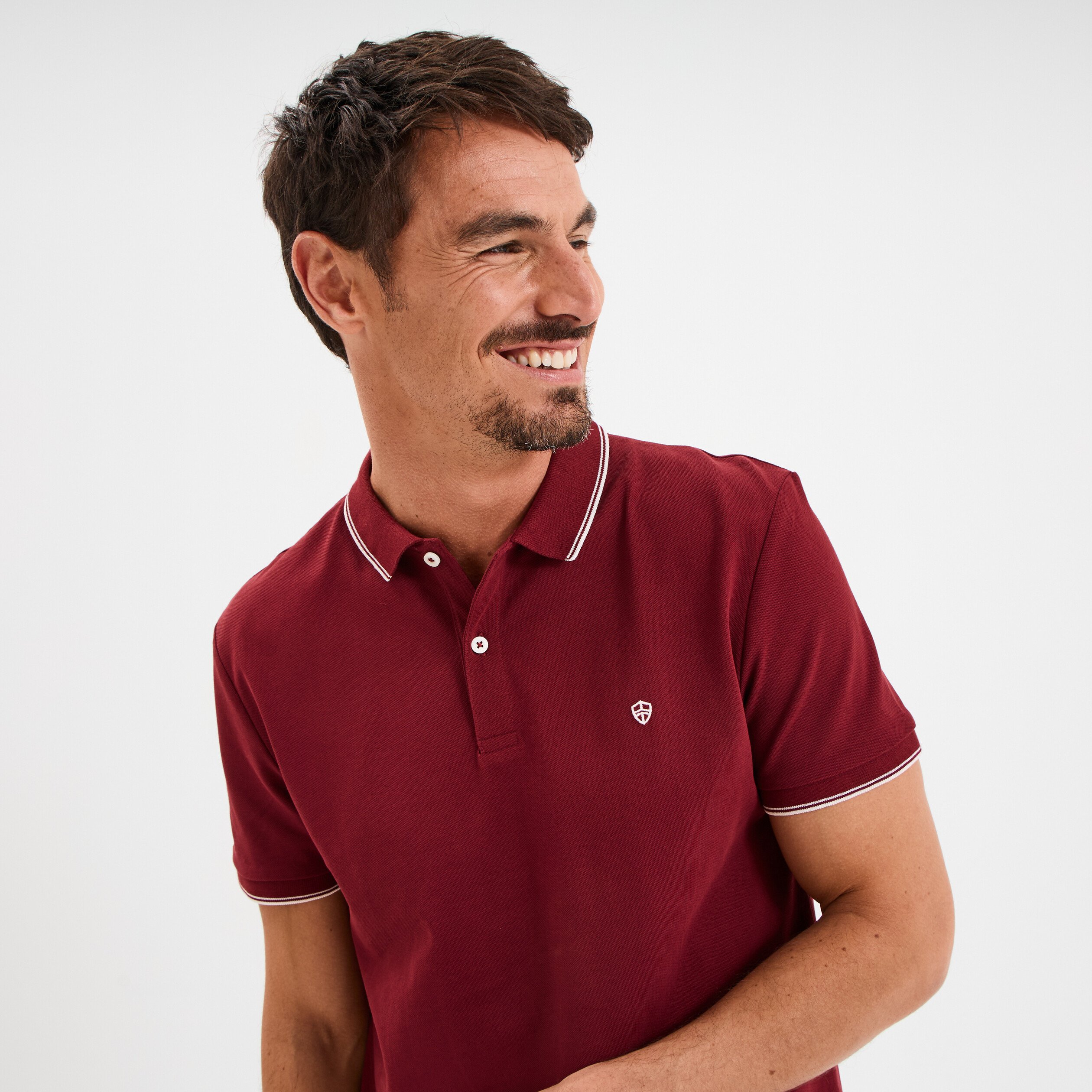 polo manches courtes bords contrastes bordeaux homme Polo manches courtes bords contrastés bordeaux homme