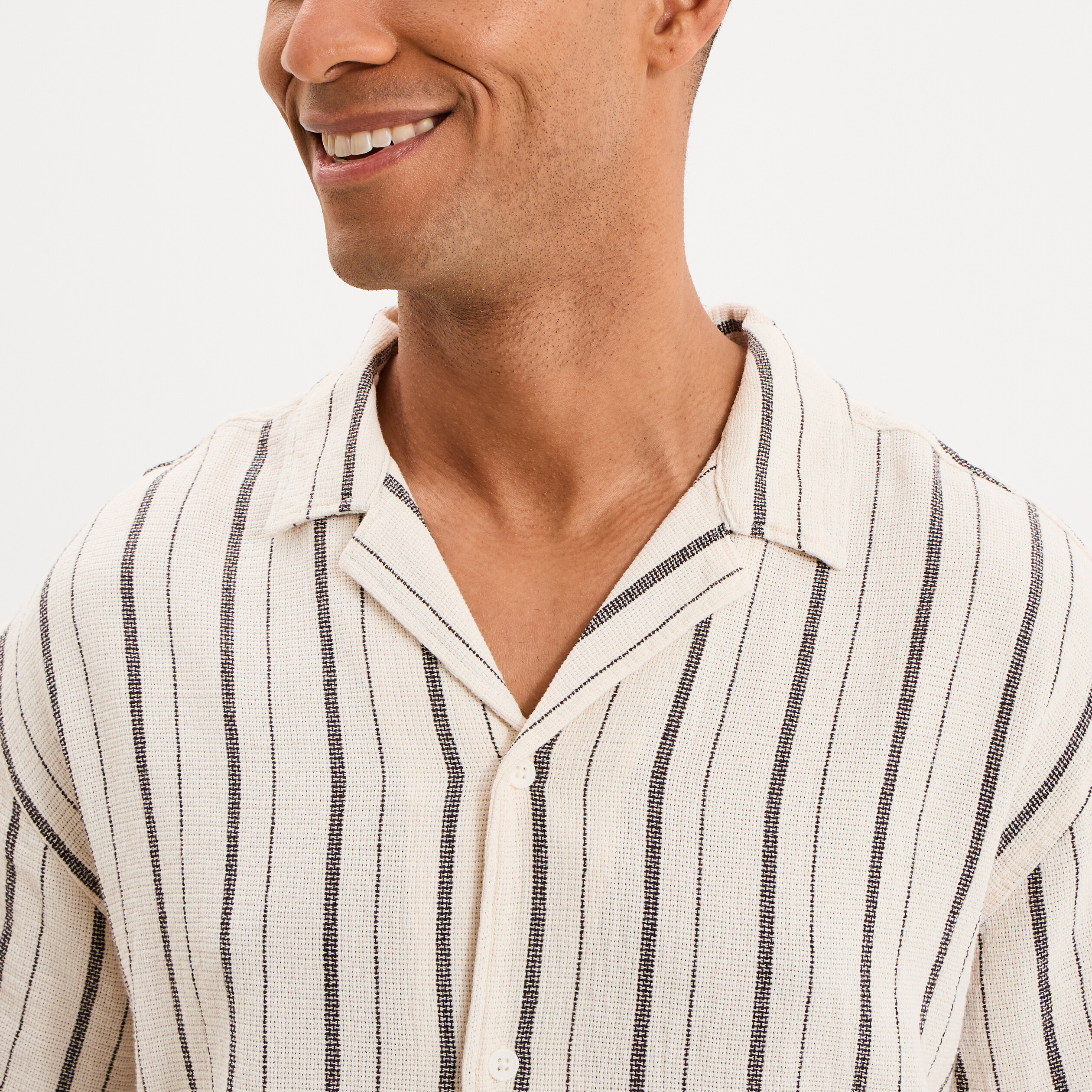 Chemise coton col cubain manches courtes ivoire homme