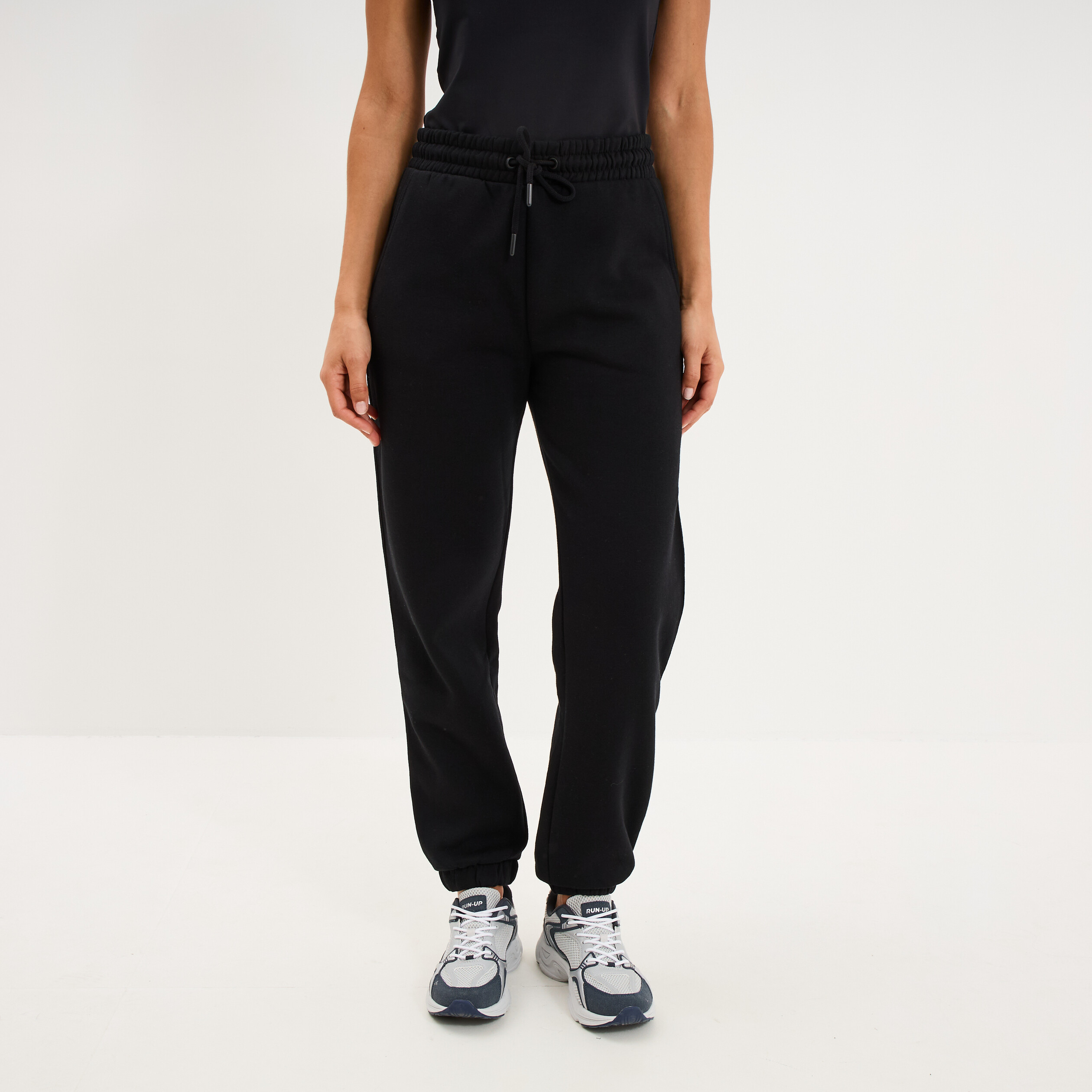 Pantalon jogging droit molleton noir femme