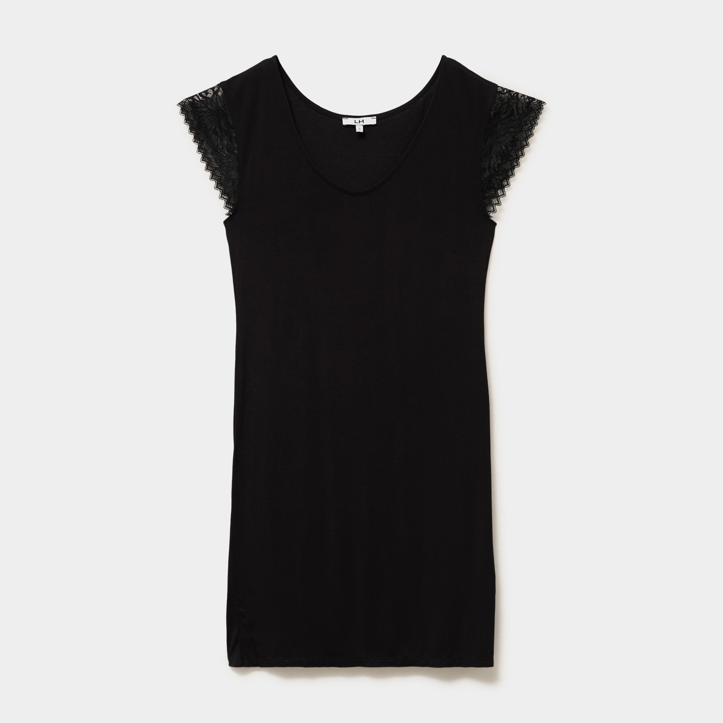 Chemise de nuit manches courtes dentelle noir femme
