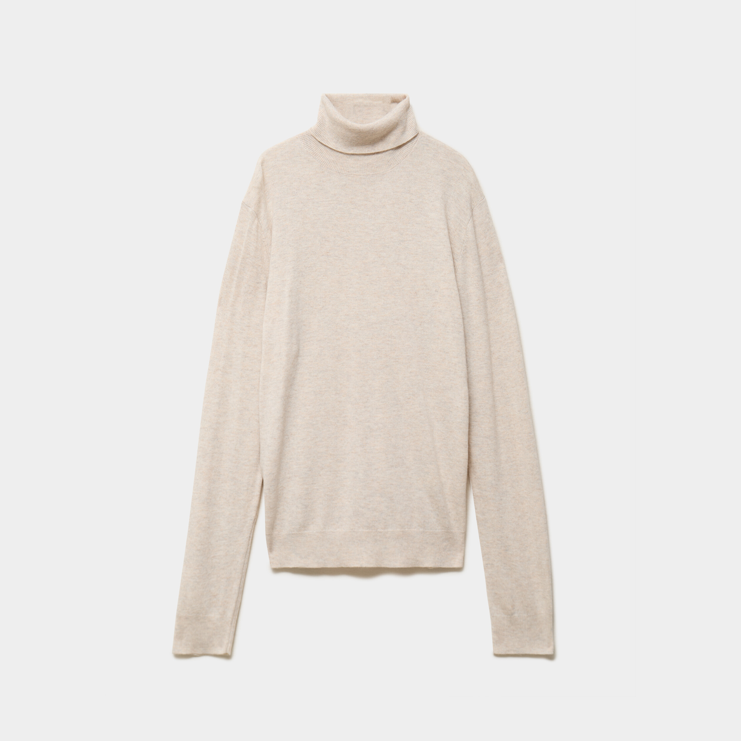 Pull col roul&eacute; manches longues beige homme