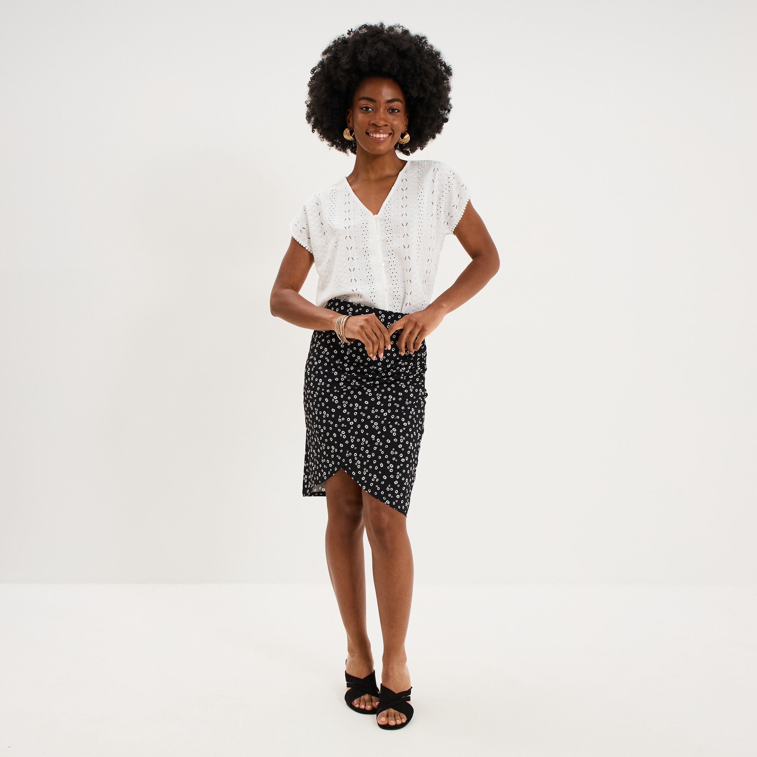 Jupe courte taille &eacute;lastiqu&eacute;e stretch noir femme