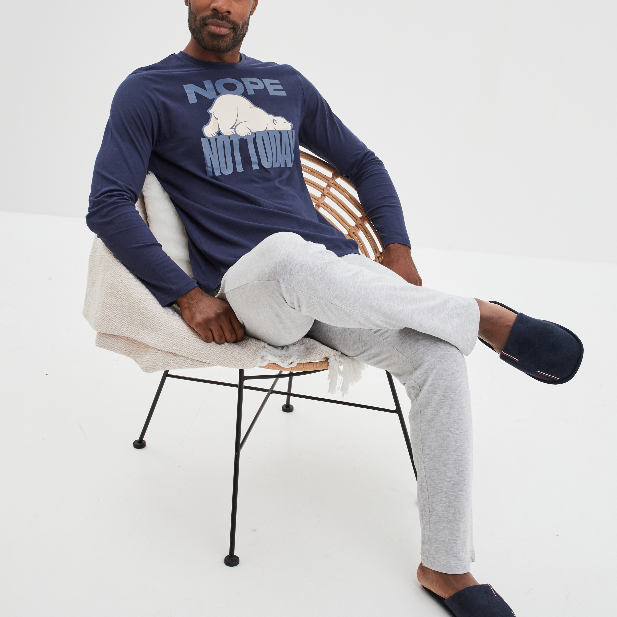 Ensemble pyjama pantalon coton bleu marine homme