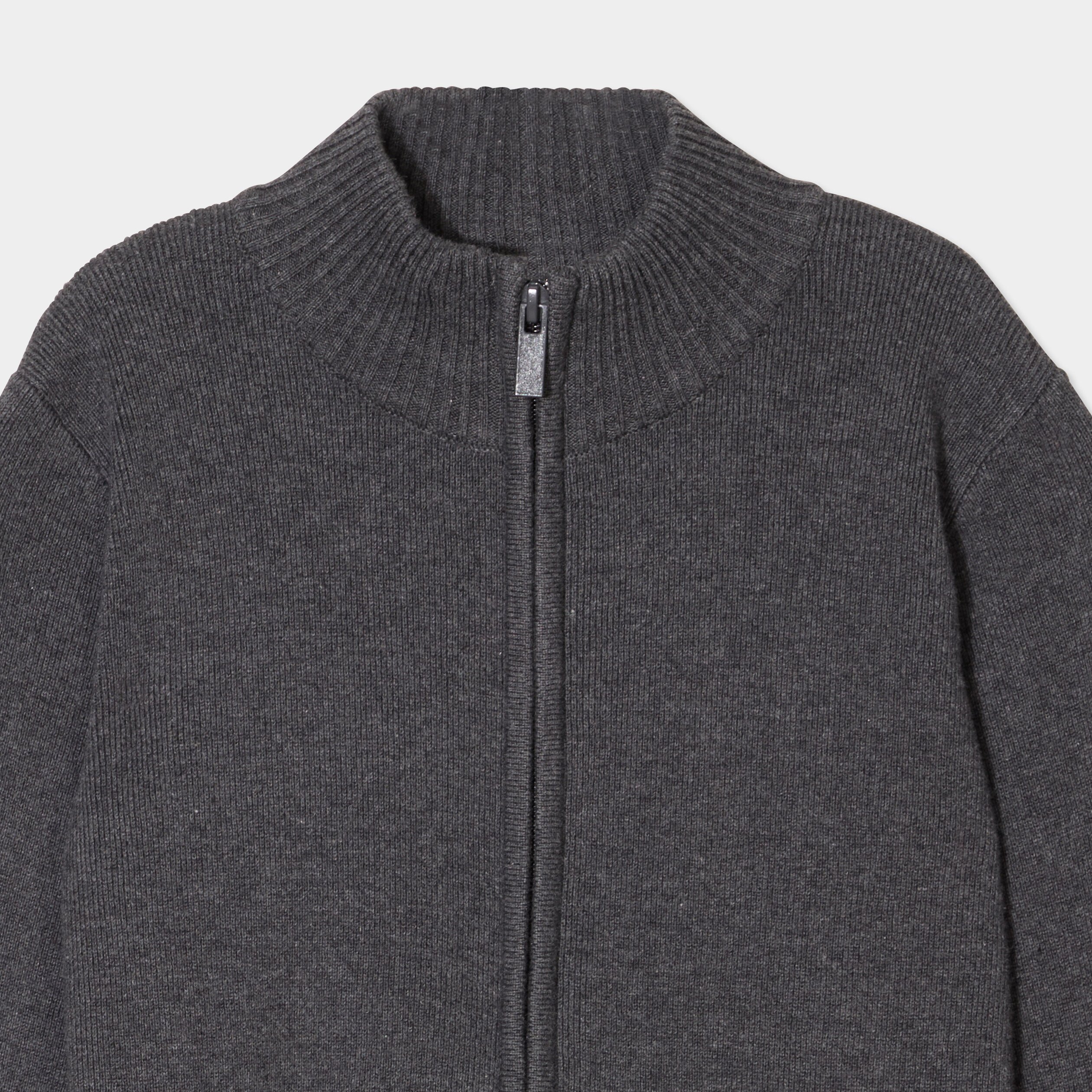 gilet zippe col montant coton gris fonce garcon Gilet zippé col montant coton gris foncé garçon