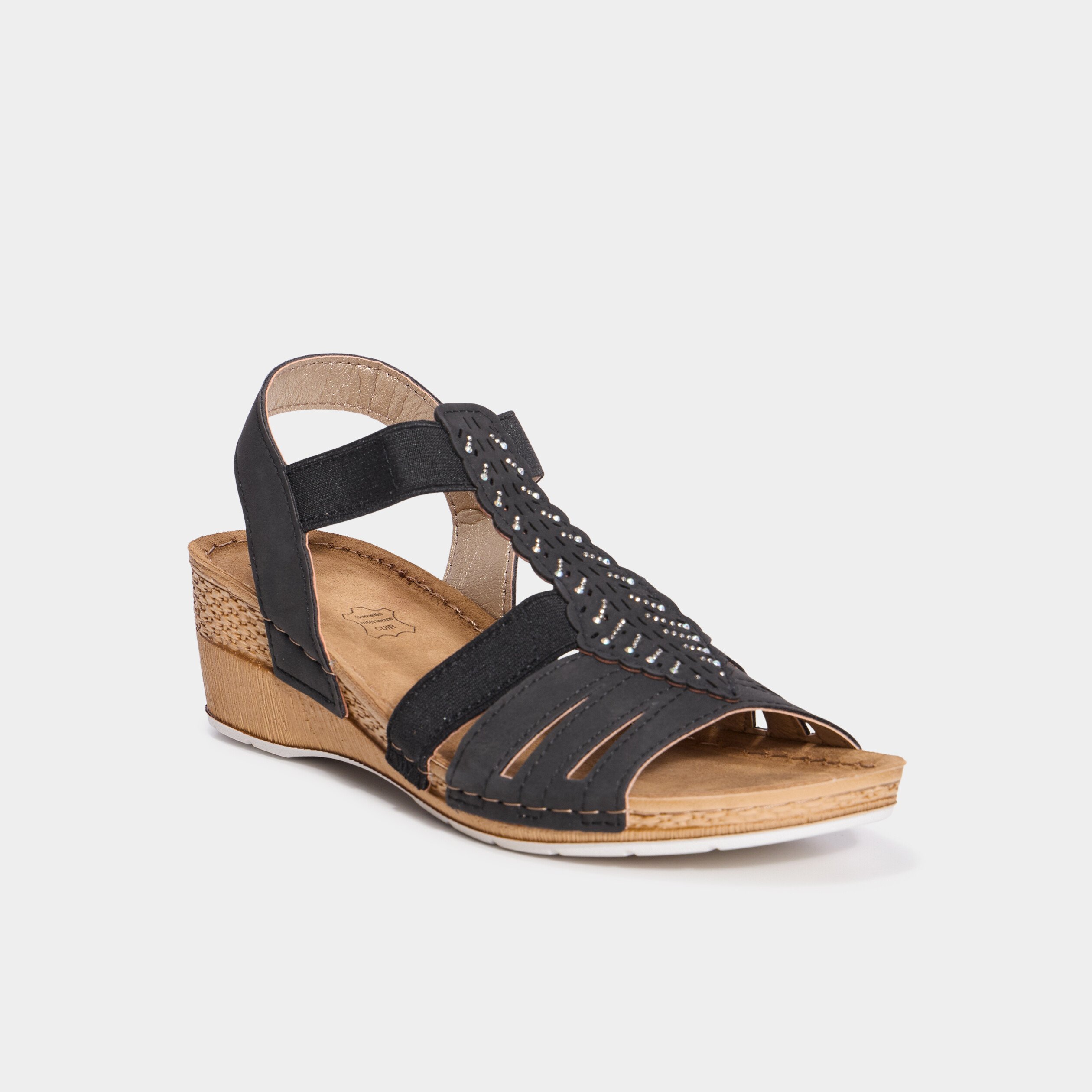 sandales compensees pied large noir femme Sandales compensées pied large noir femme