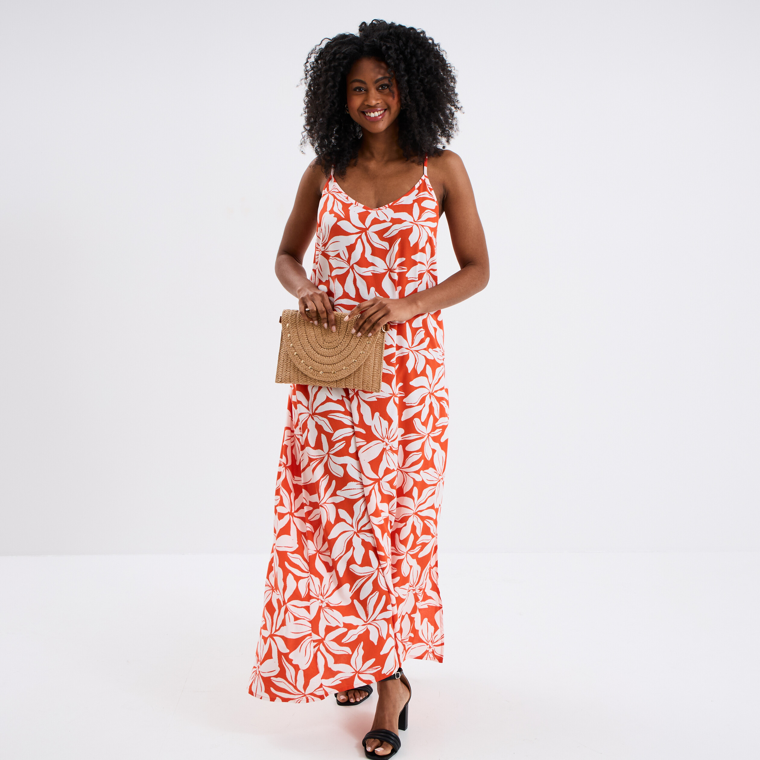 robe avec bretelles longue orange femme Robe avec bretelles longue orange femme