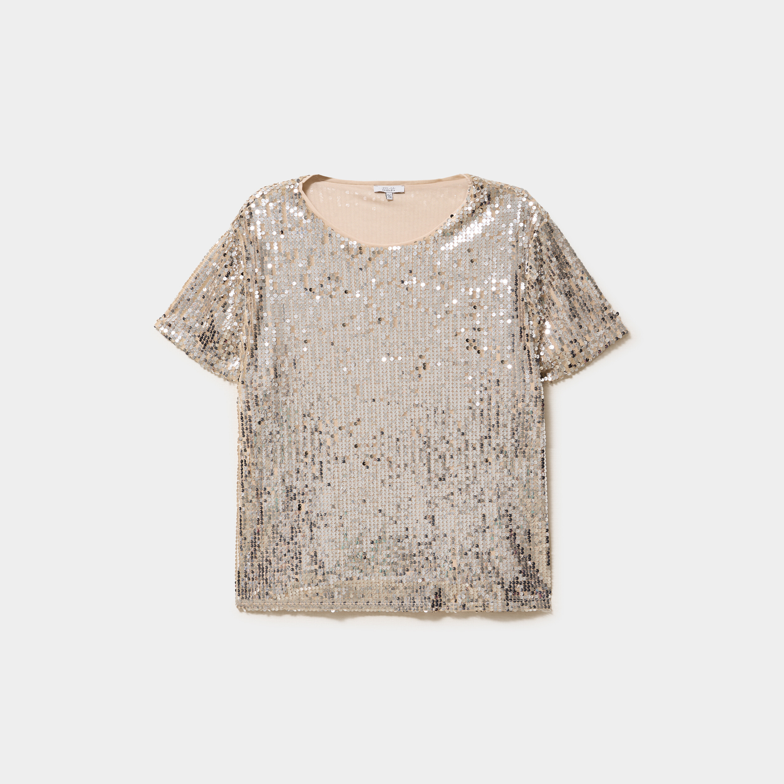 T-shirt &agrave; sequins manches courtes jaune or femme grande taille