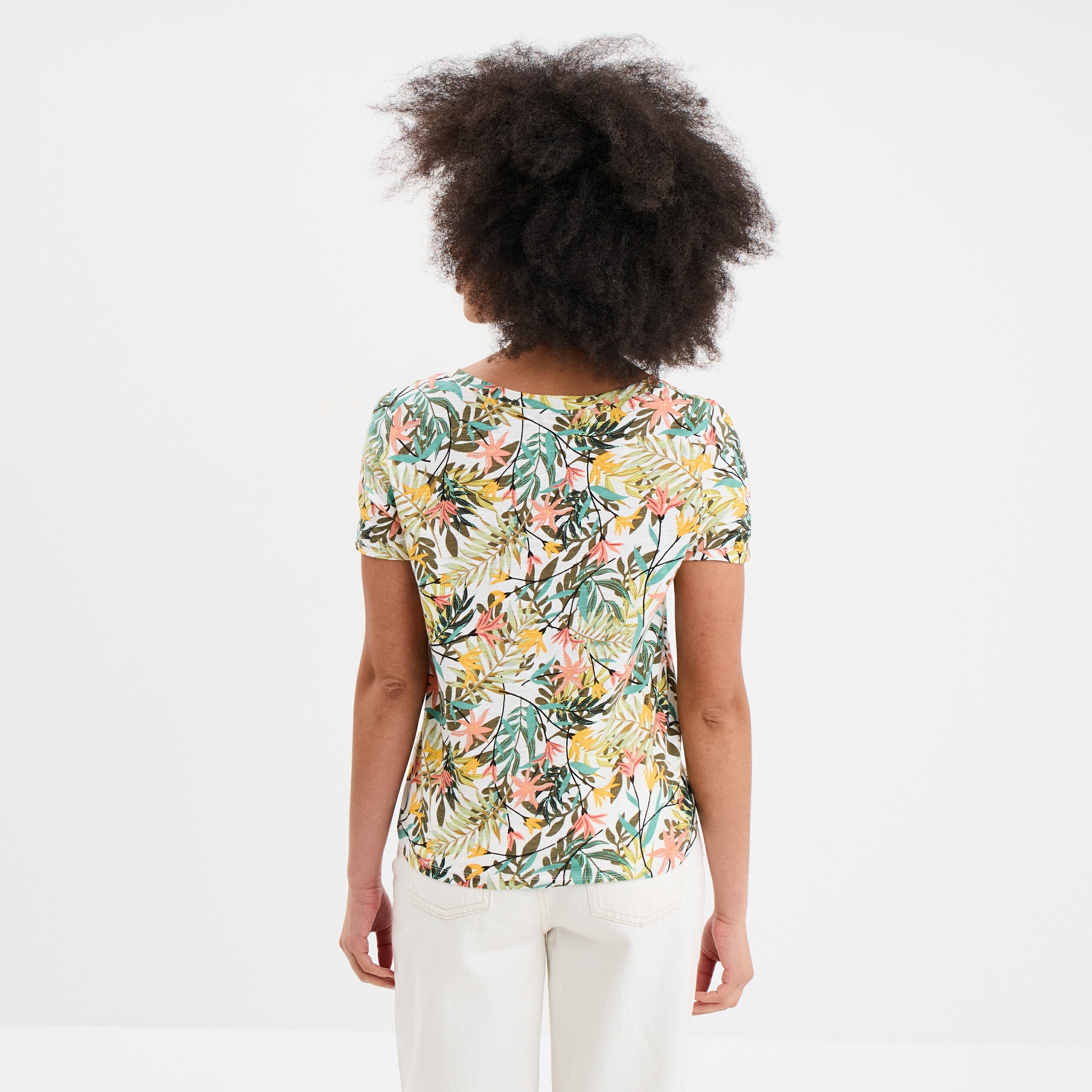 t shirt taille effet noue coton blanc femme T-shirt taille effet noué coton blanc femme