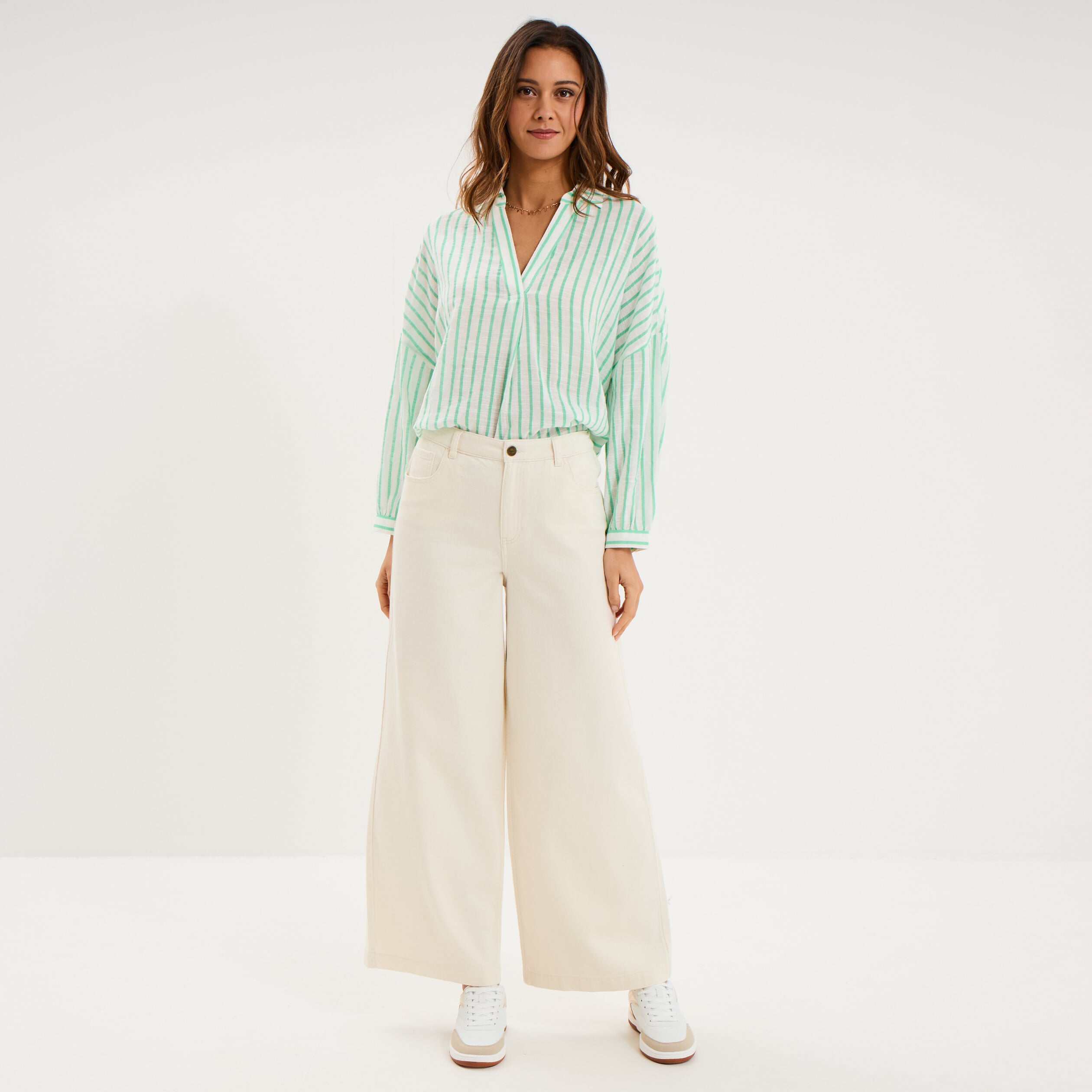 Blouse manches longues ample coton blanc femme