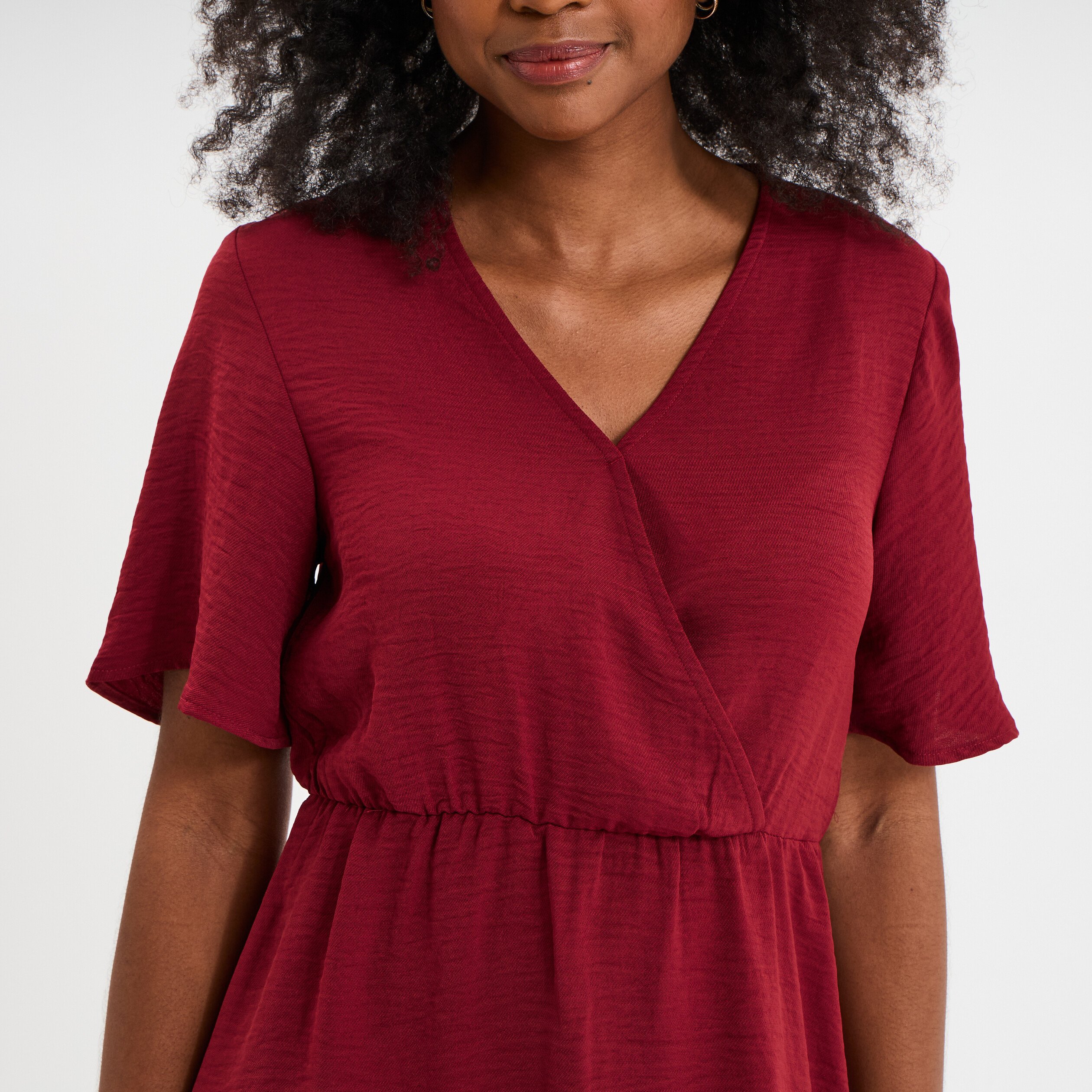 robe courte col cache coeur bordeaux femme Robe courte col cache-coeur bordeaux femme