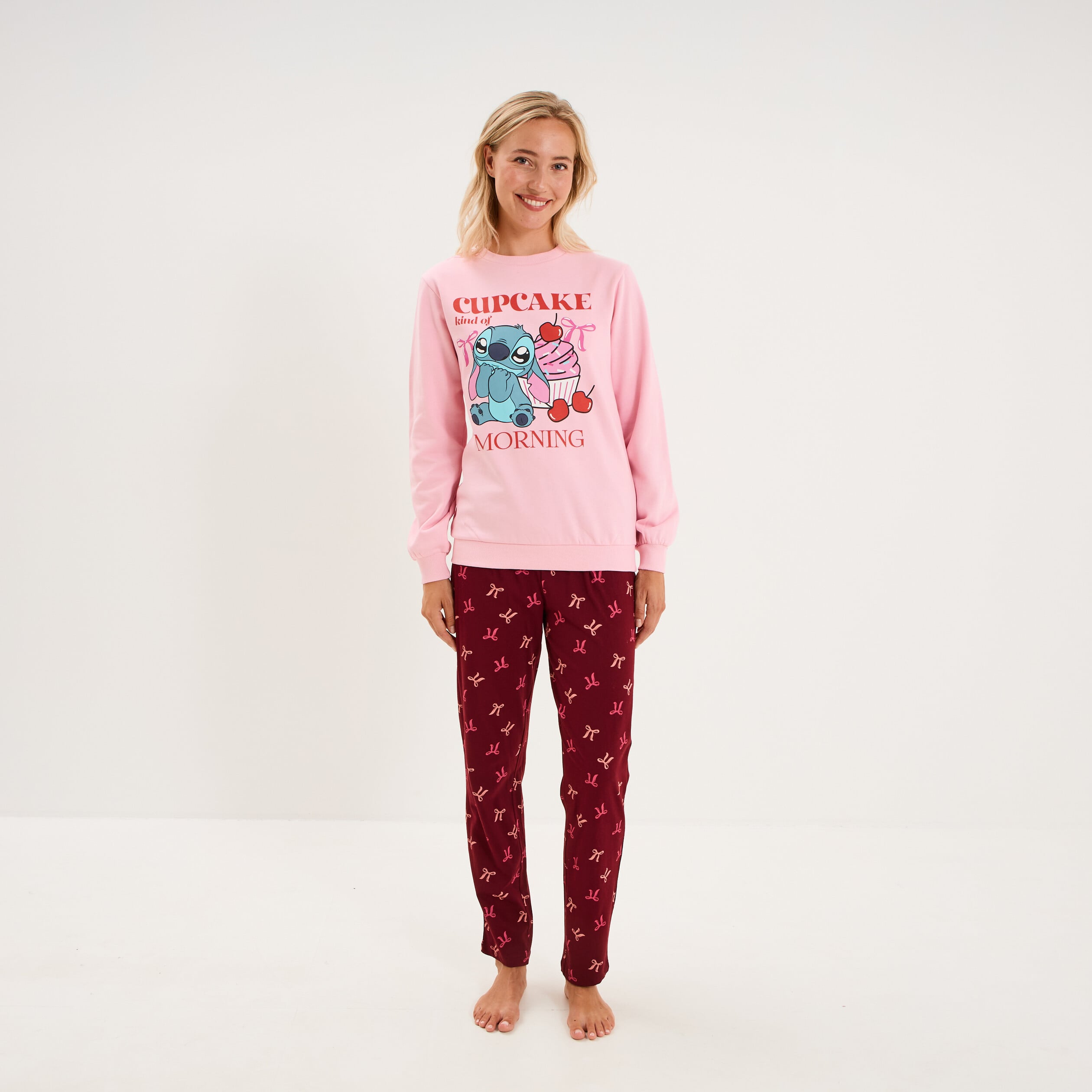 Ensemble pyjama 2 pi&egrave;ces Stitch rose femme