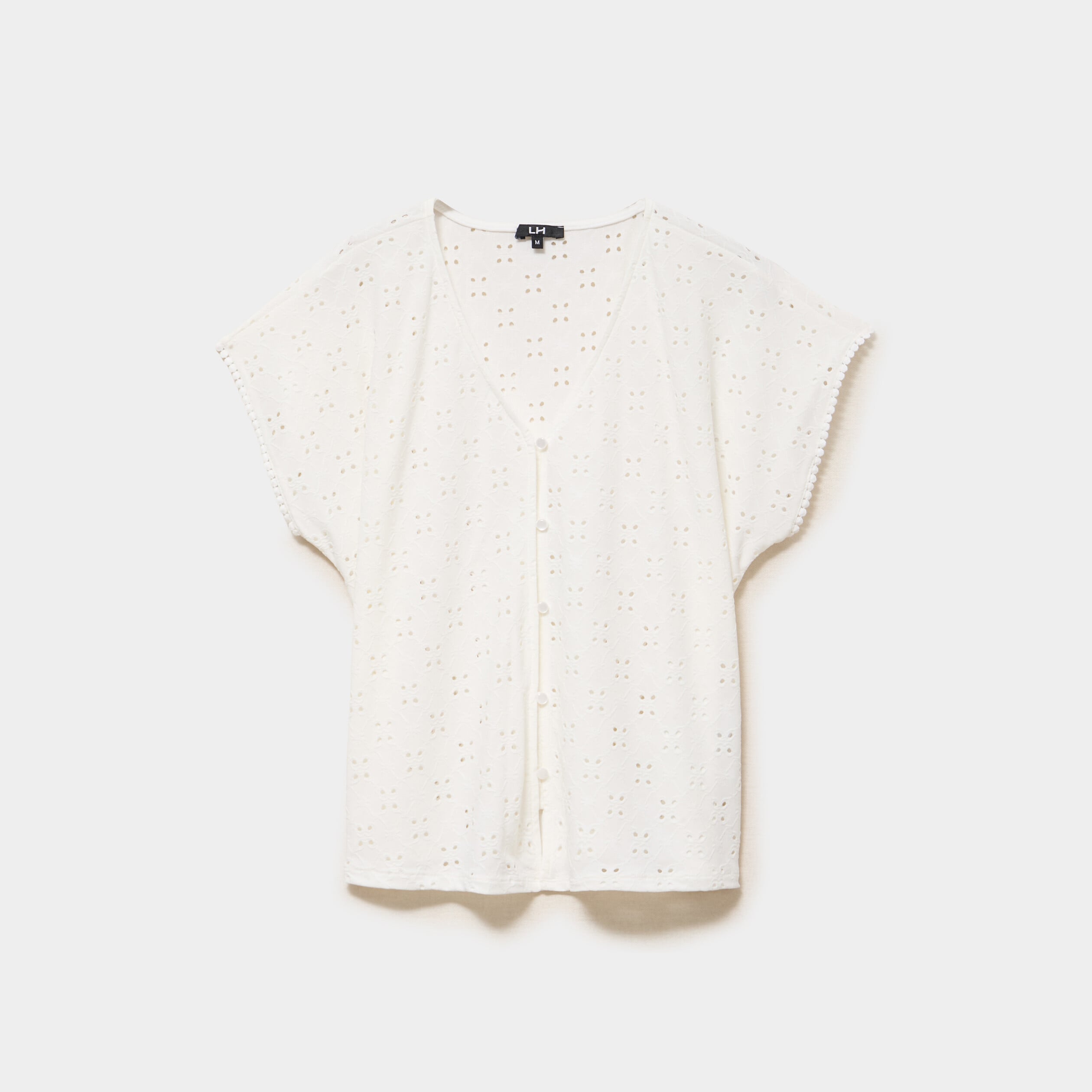 T-shirt dentelle avec boutons blanc femme