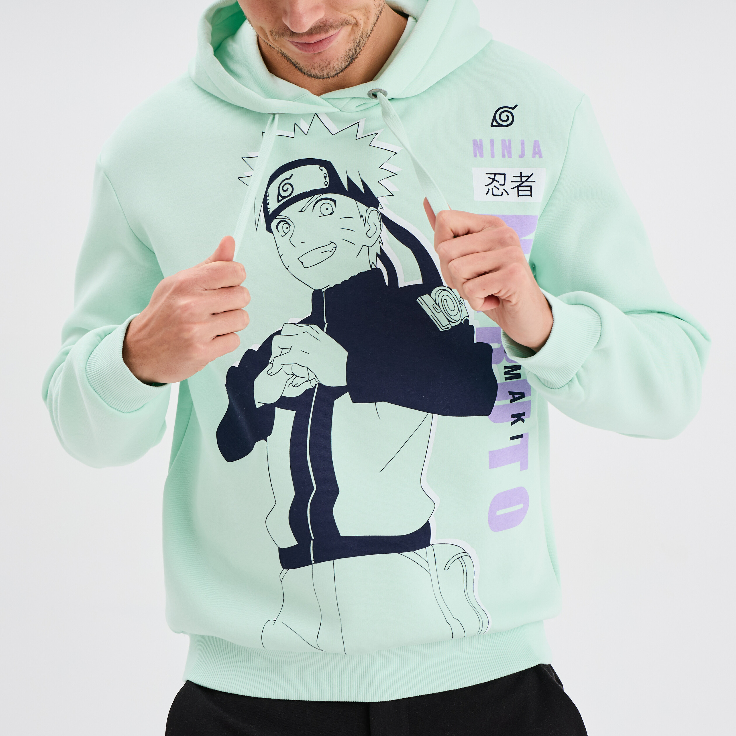 Sweat hoodie à capuche Naruto vert pastel homme