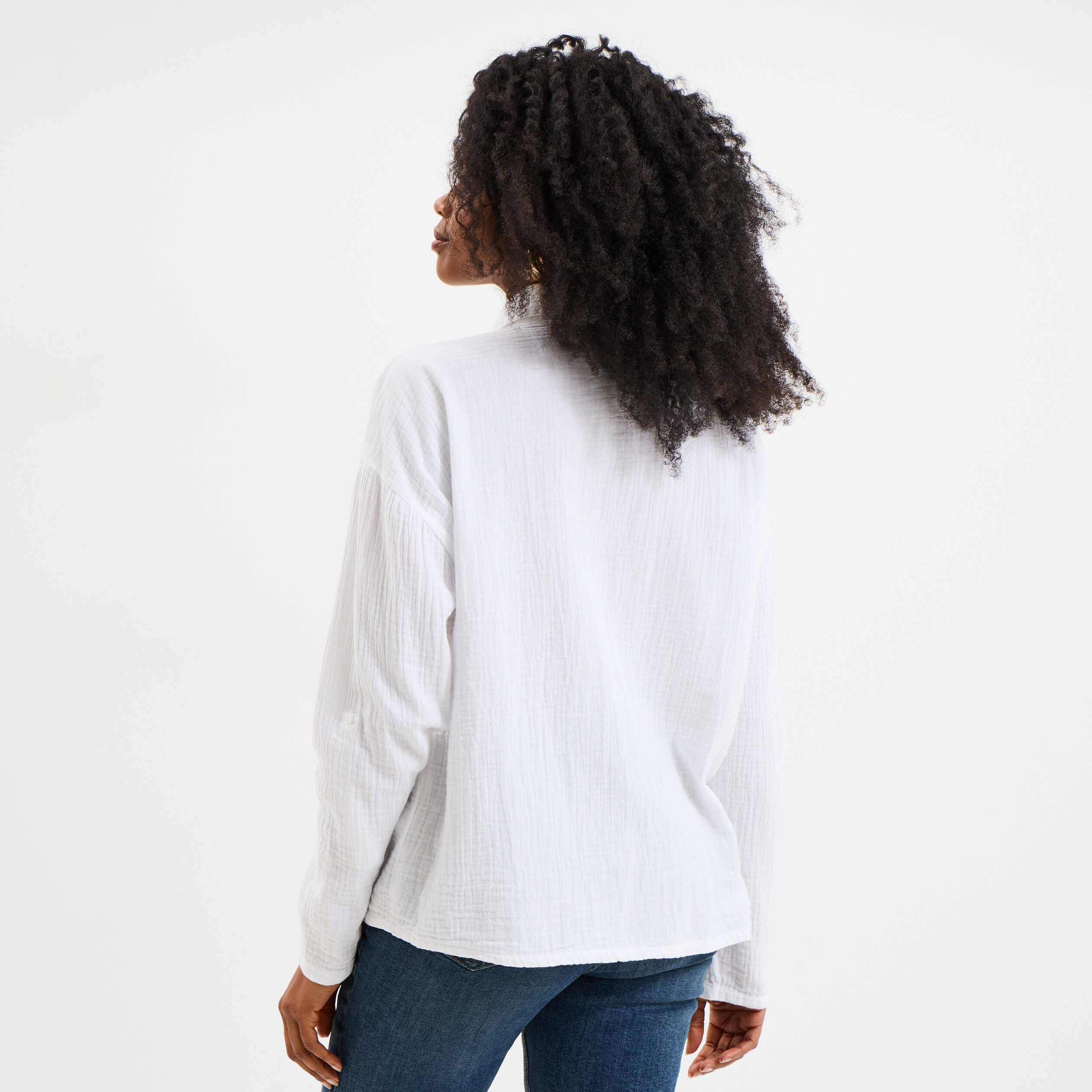 chemise manches longues en gaze de coton blanc femme Chemise manches longues en gaze de coton blanc femme
